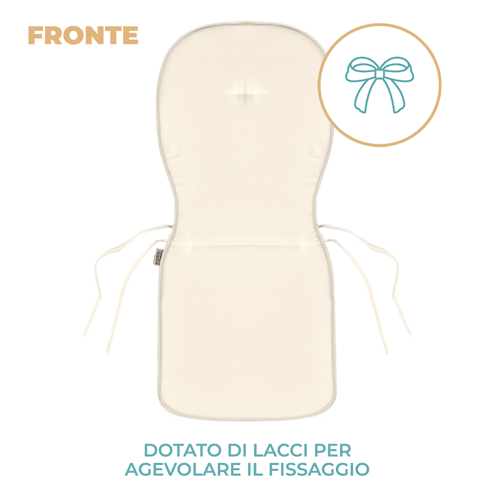 Cuscino Sagomato con Schienale Set da 2 Pezzi Stondato con Laccetti 38x38x42cm