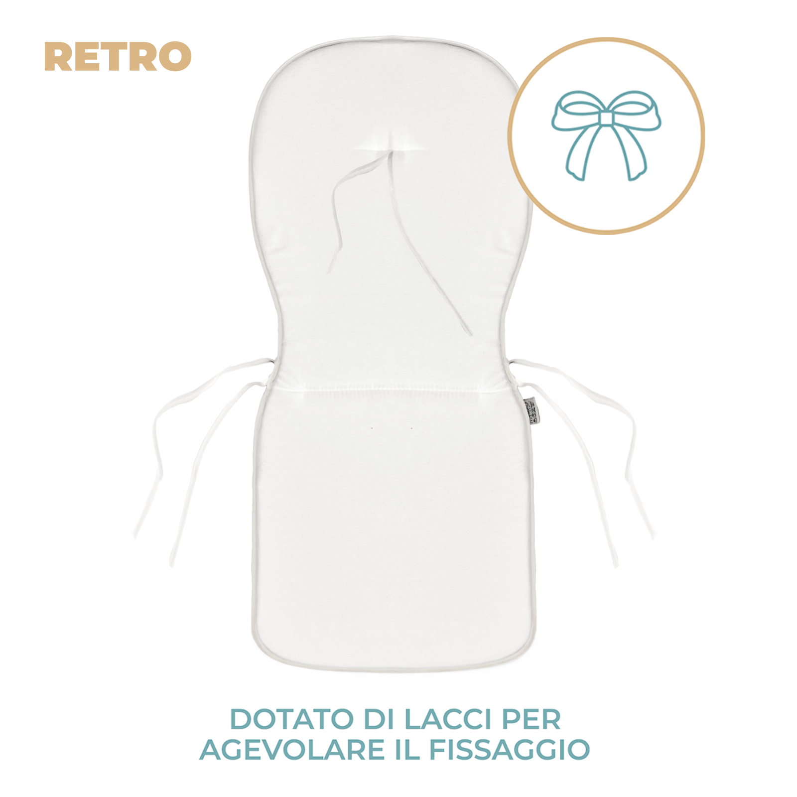 Cuscino Sagomato con Schienale Set da 2 Pezzi Stondato con Laccetti 38x38x42cm