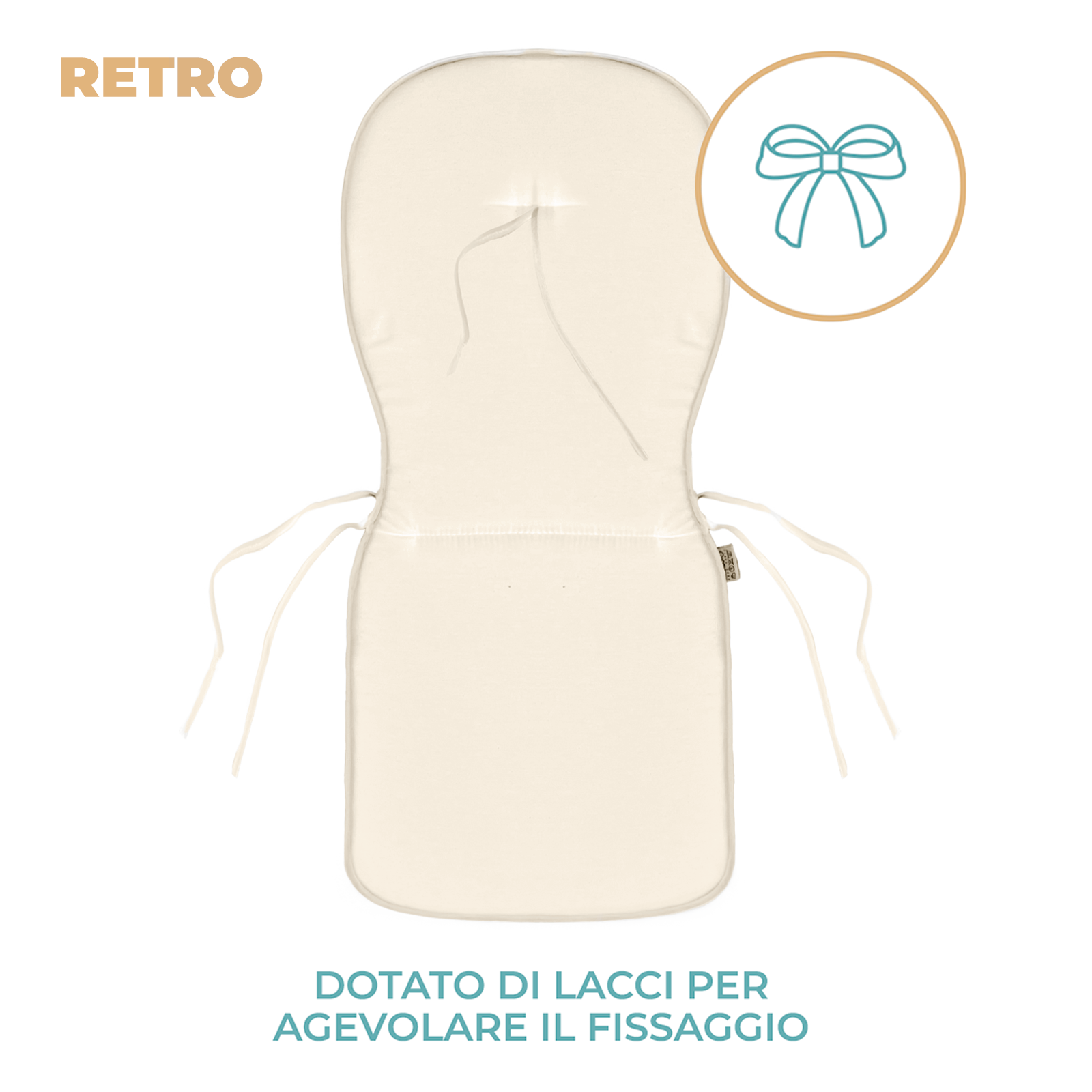 Cuscino Sagomato con Schienale Set da 2 Pezzi Stondato con Laccetti 38x38x42cm