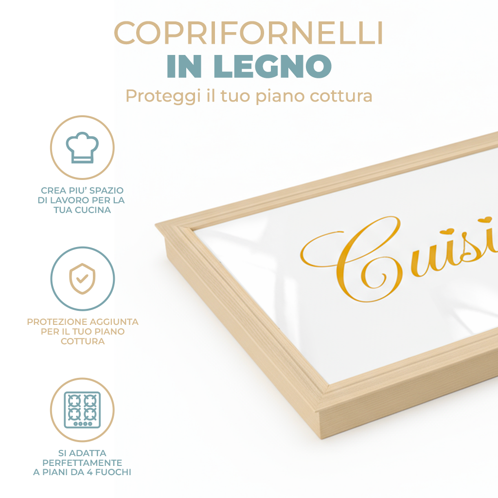 Coprifornello in legno con Plexiglas marmorizzato Cousine Made in Italy Varie misure