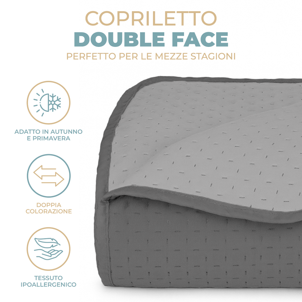 Trapuntino Copriletto Bicolor Double Face 210x270 In Microfibra Morbida con Trapuntatura Termosaldata Made in Italy per Letto Una Piazza e Mezza My Lady