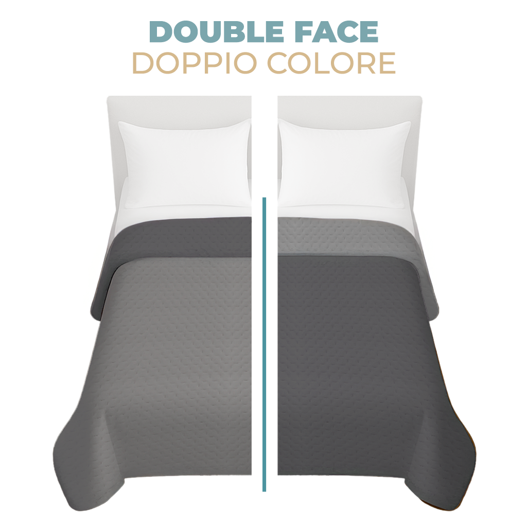 Trapuntino Copriletto Bicolor Double Face 210x270 In Microfibra Morbida con Trapuntatura Termosaldata Made in Italy per Letto Una Piazza e Mezza My Lady