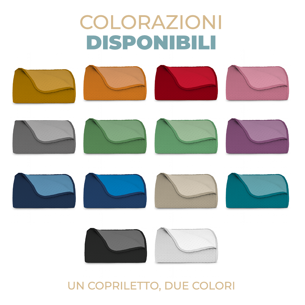 Trapuntino Copriletto Bicolor Double Face 210x270 In Microfibra Morbida con Trapuntatura Termosaldata Made in Italy per Letto Una Piazza e Mezza My Lady