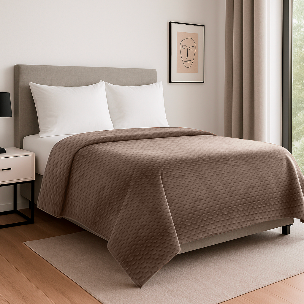 Copriletto Velluto Trapuntato 260x270 cm Morbido ed Elegante per Letto Matrimoniale 2 Piazze Design Raffinato Velour