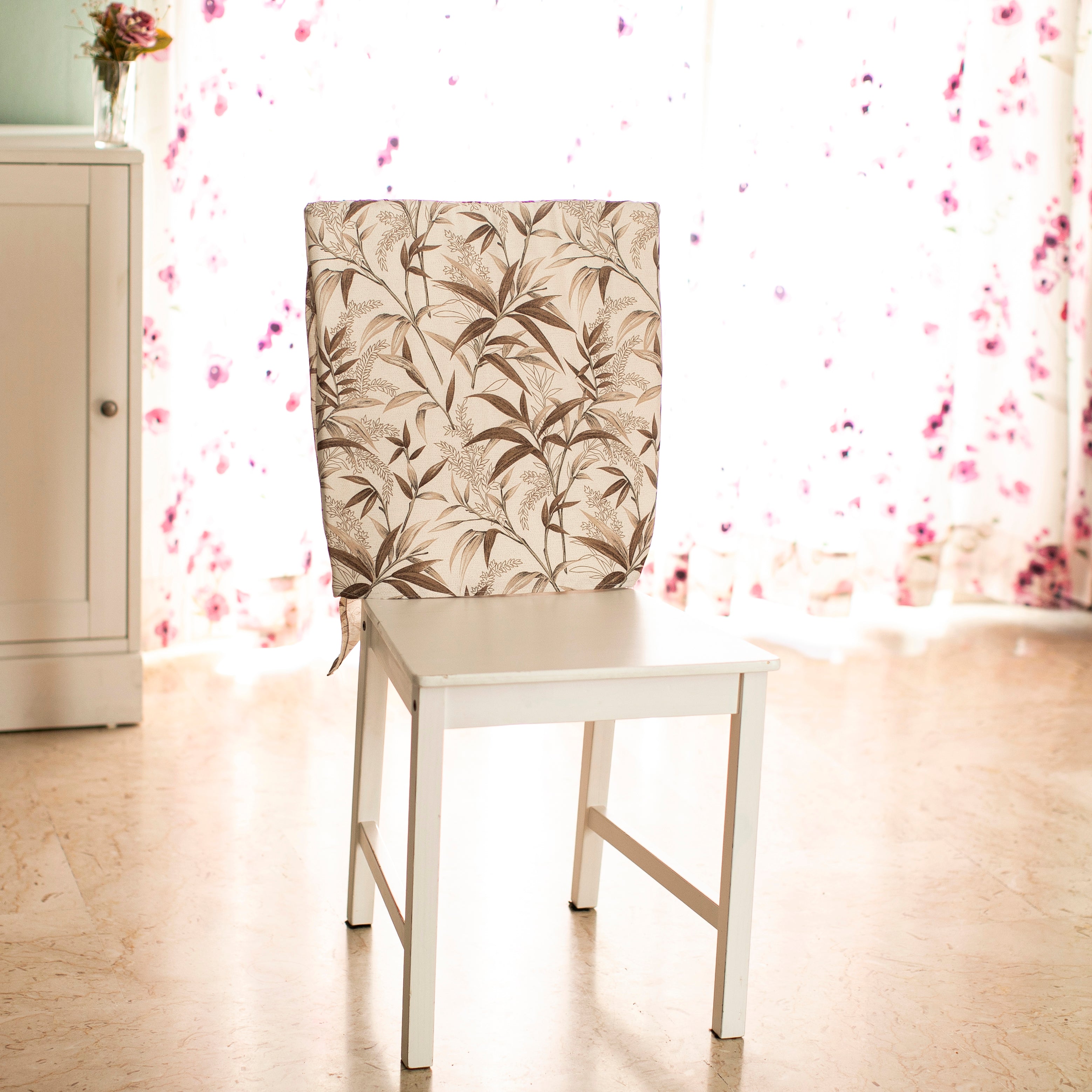 Coprischienale imbottito per sedia Shabby chic fantasia Ulivo con fiocco sul retro Set da 2 pz
