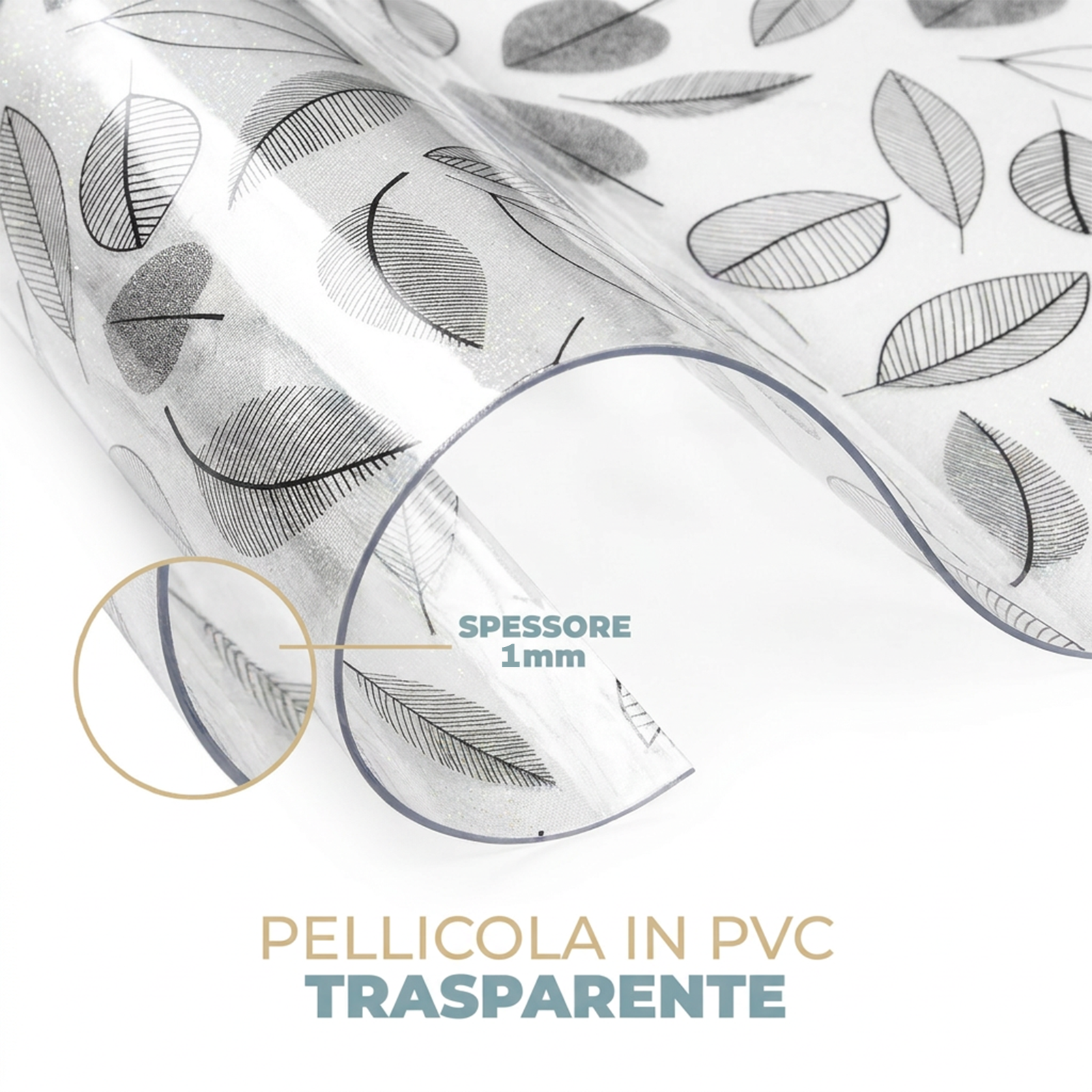 Pellicola Protettiva per Tavolo Effetto Glitter con Piume – Antigrasso, Impermeabile e Lavabile – Spessore 1 mm – Varie Misure