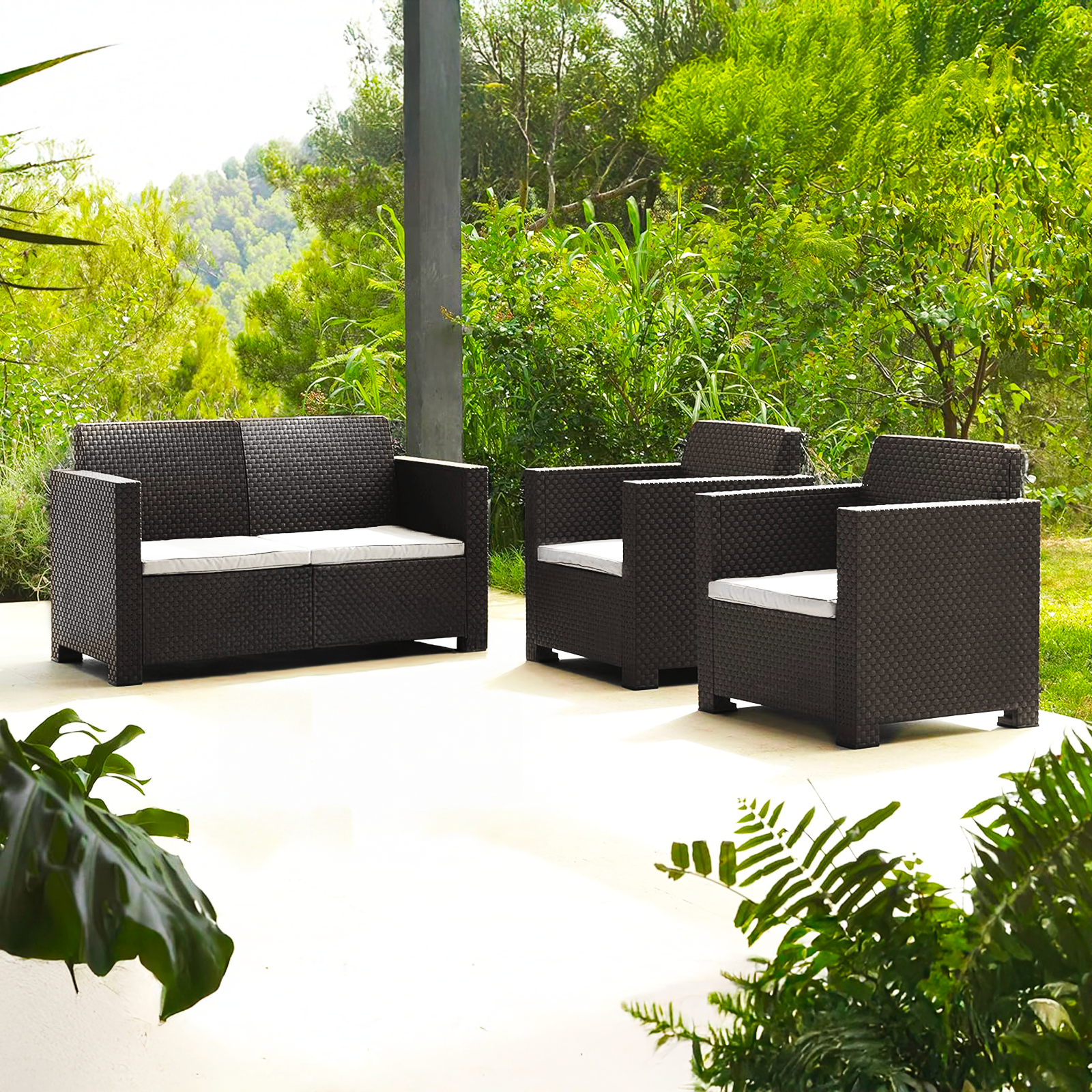 Set 4 Cuscini da Esterno per Salottino in Rattan 58×51 cm – Sfoderabili, Tessuto in Poliestere, Spessore 5 cm, Made in Italy