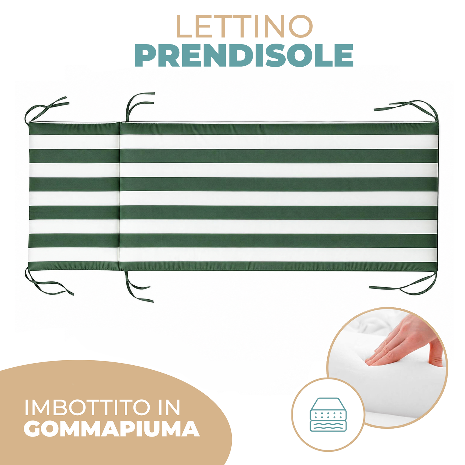 Cuscino per Lettino da Esterno Materassino Imbottito 60x190 cm con Laccetti Vari colori