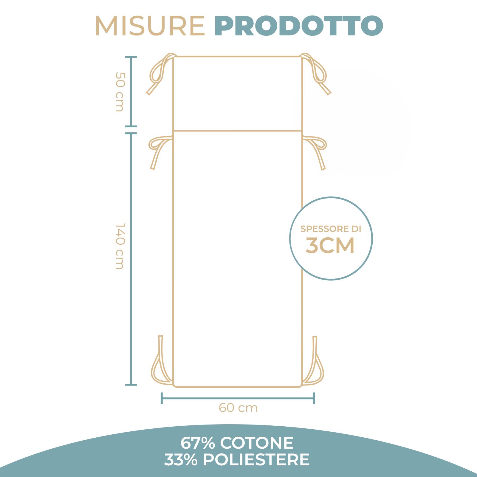 Cuscino per Lettino da Esterno Materassino Imbottito 60x190 cm con Laccetti Vari colori