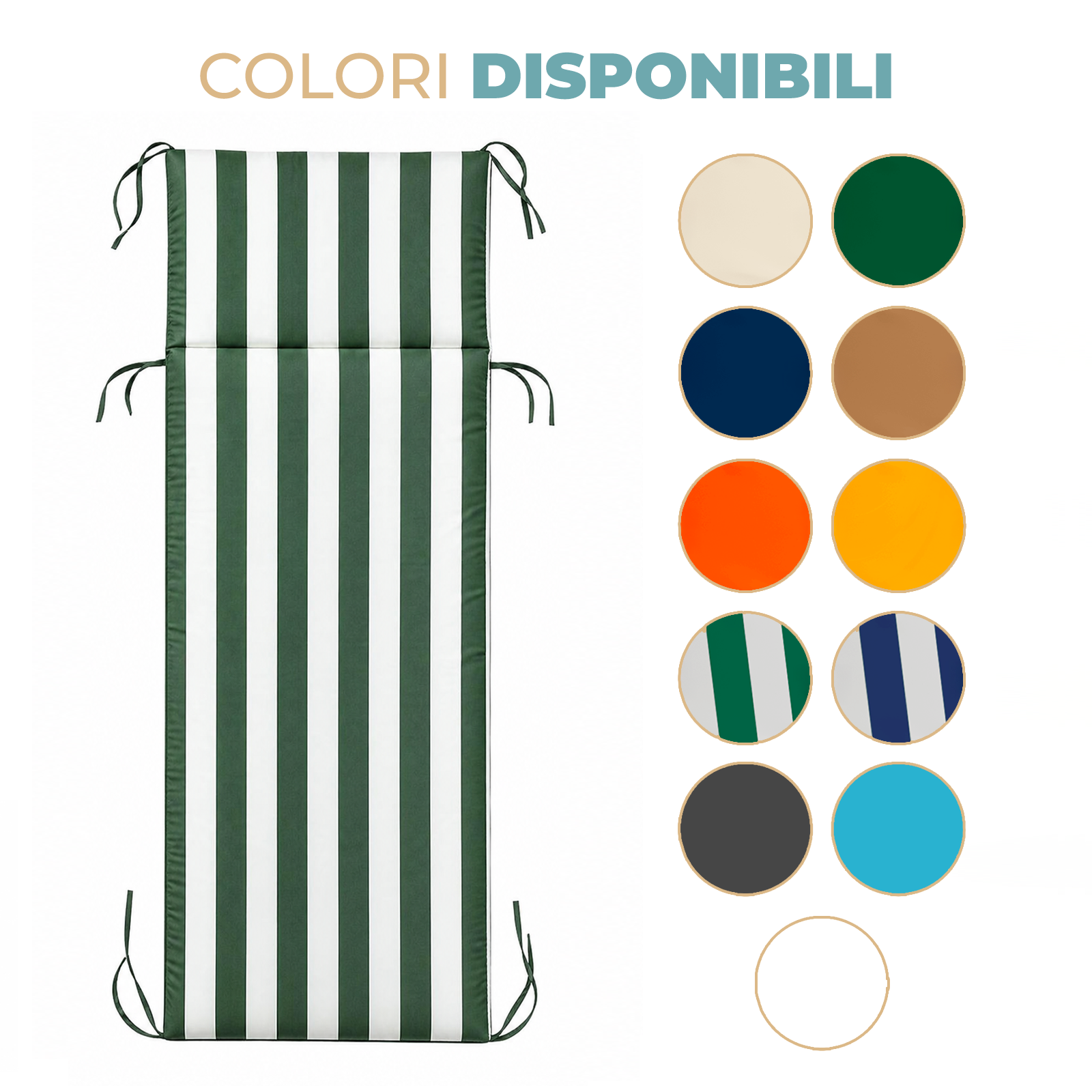 Cuscino per Lettino da Esterno Materassino Imbottito 60x190 cm con Laccetti Vari colori