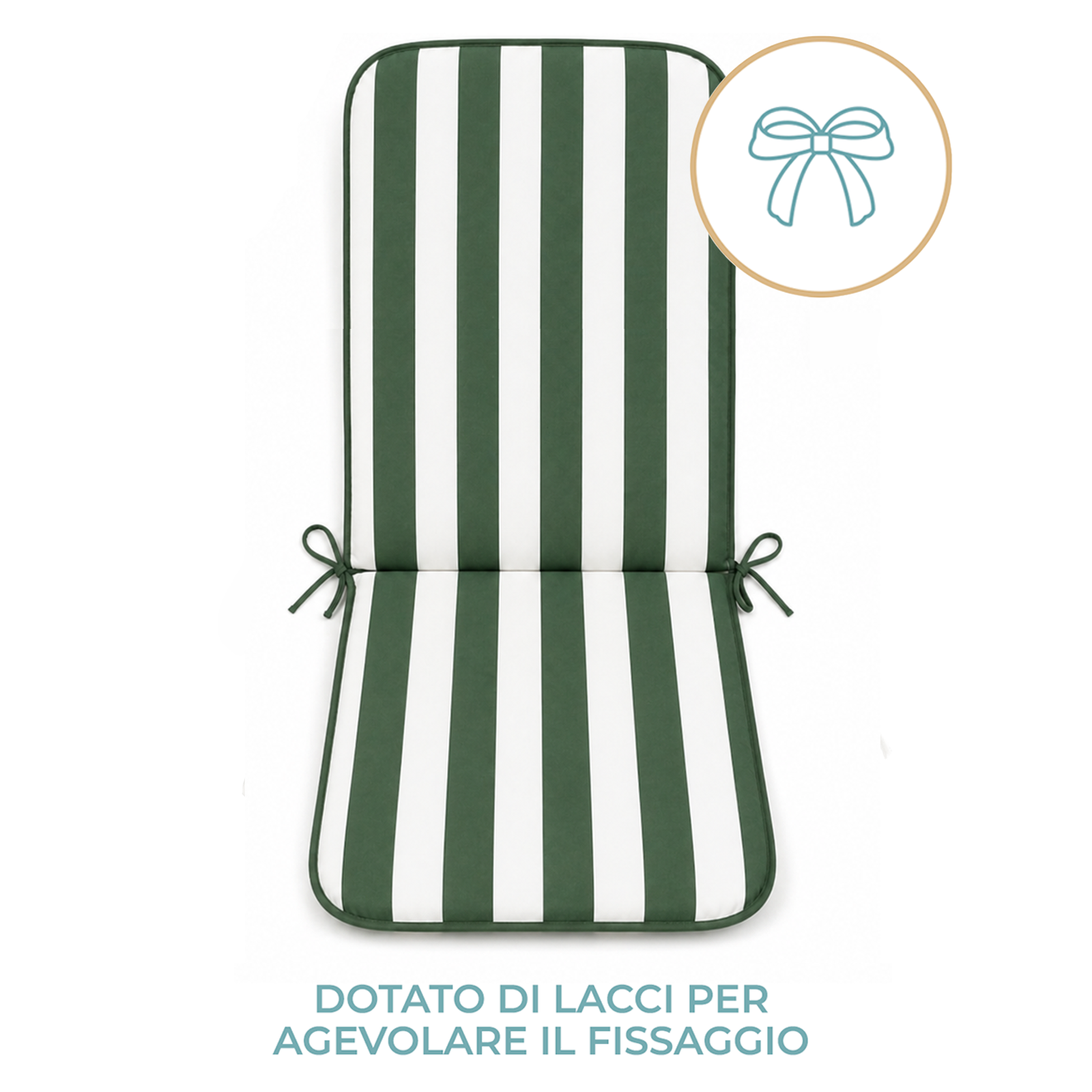 Cuscino Copri Sedia Sdraio da Giardino 45x120 cm Imbottito con Elastico e Lacci Tessuto Cotone/Poliestere per Esterno Ideale per Patio Piscina e Campeggio Vari colori