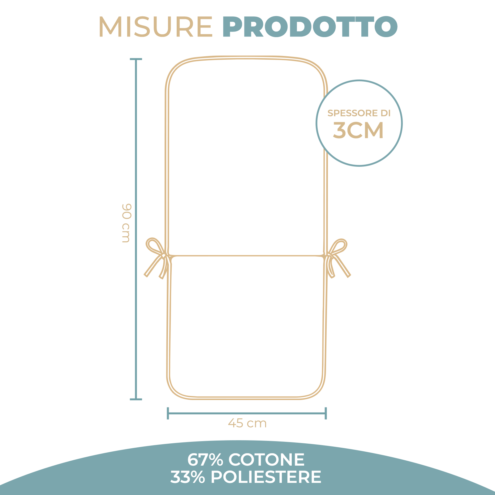 Copricuscino Imbottito per Sedia Sdraio 45x90 cm con Elastico e Laccetti Ideale per Giardino Patio e Campeggio Vari colori