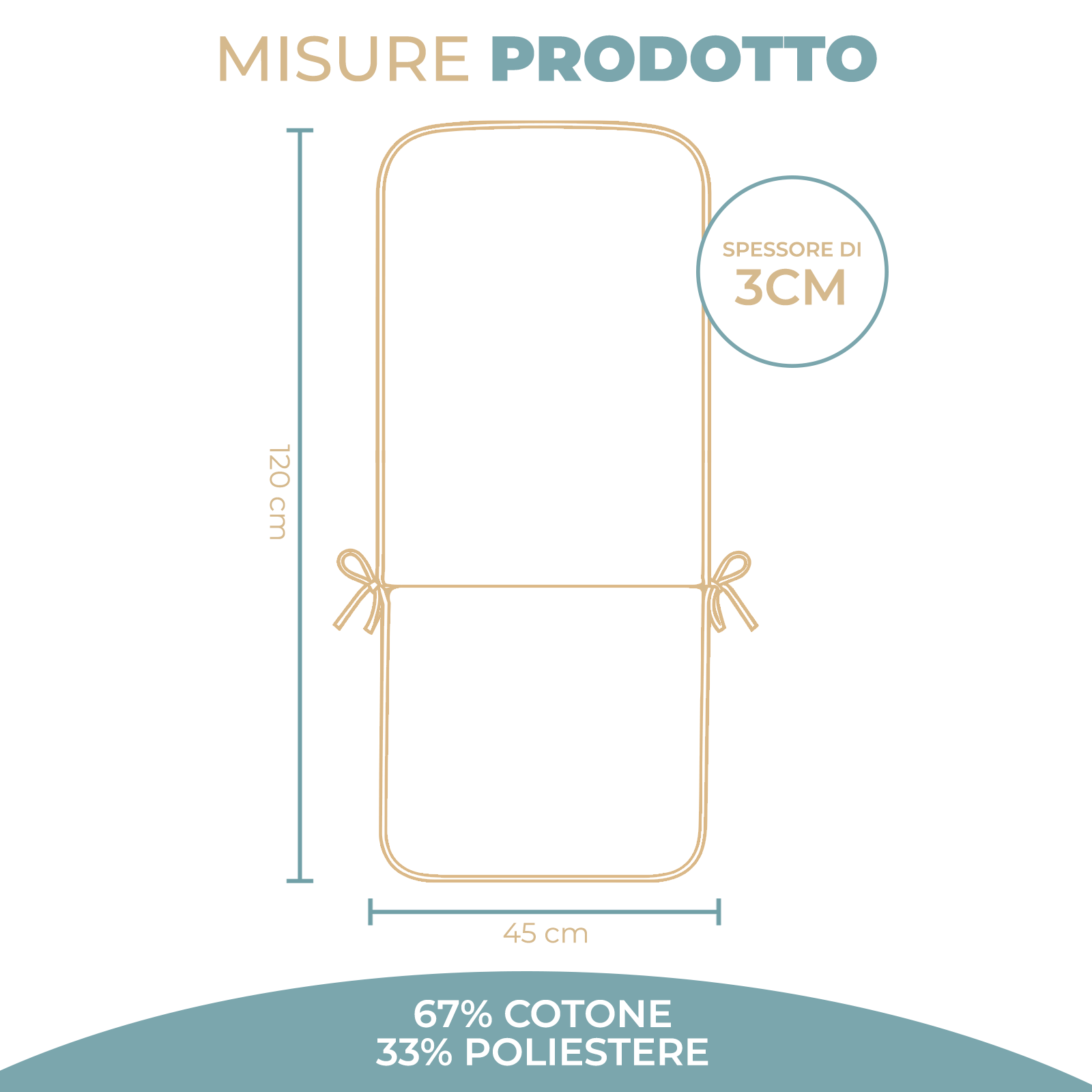 Cuscino Copri Sedia Sdraio da Giardino 45x120 cm Imbottito con Elastico e Lacci Tessuto Cotone/Poliestere per Esterno Ideale per Patio Piscina e Campeggio Vari colori