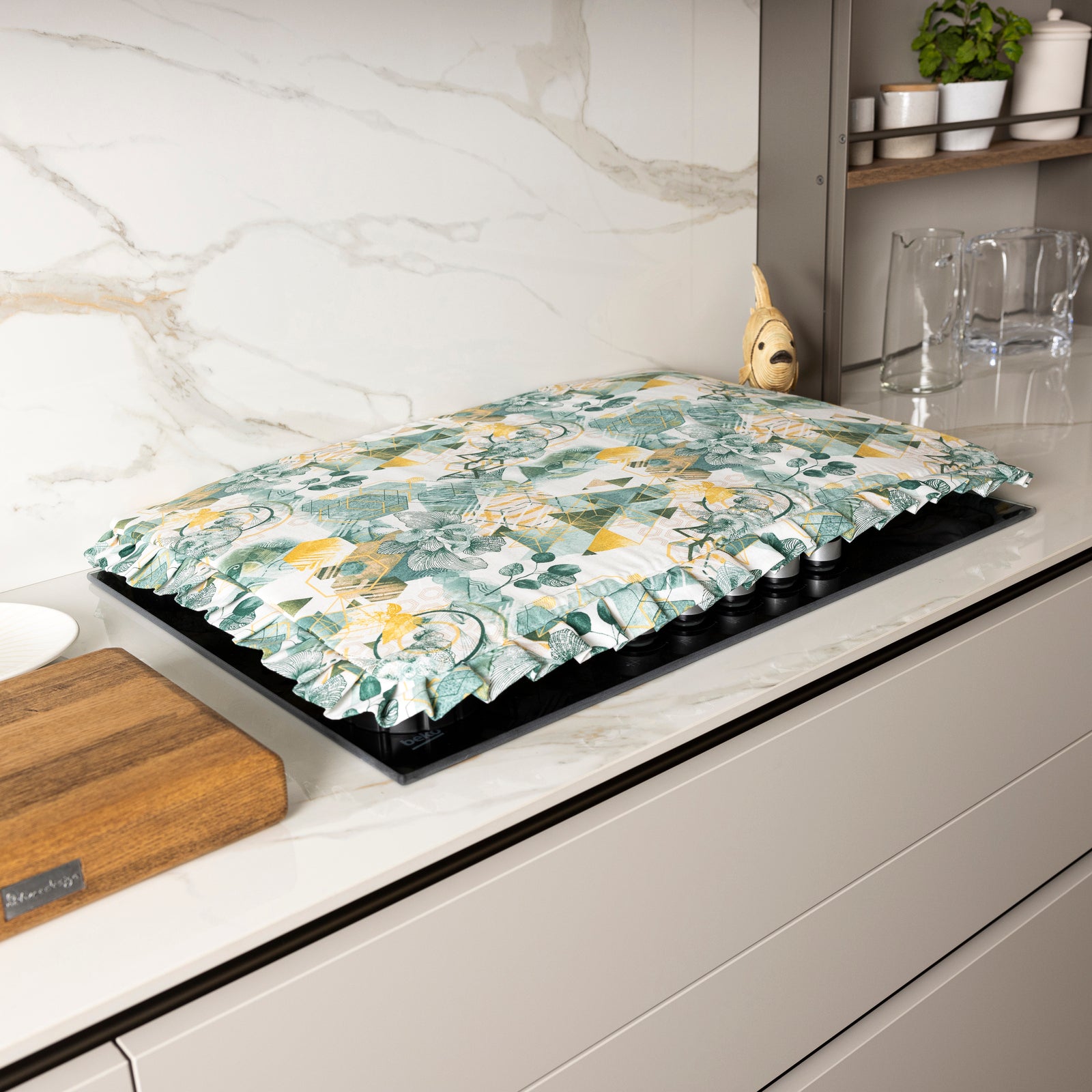 Set Copriforno + Coprifornello Universale, Imbottiti, Rettangolari e Lavabili Esagono