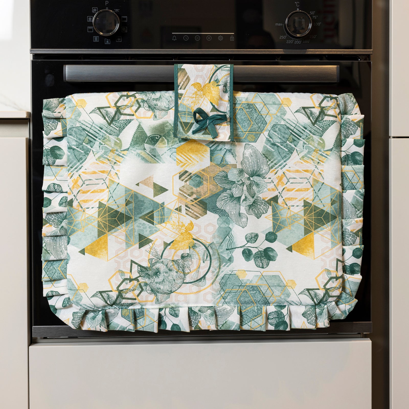 Set Copriforno + Coprifornello Universale, Imbottiti, Rettangolari e Lavabili Esagono