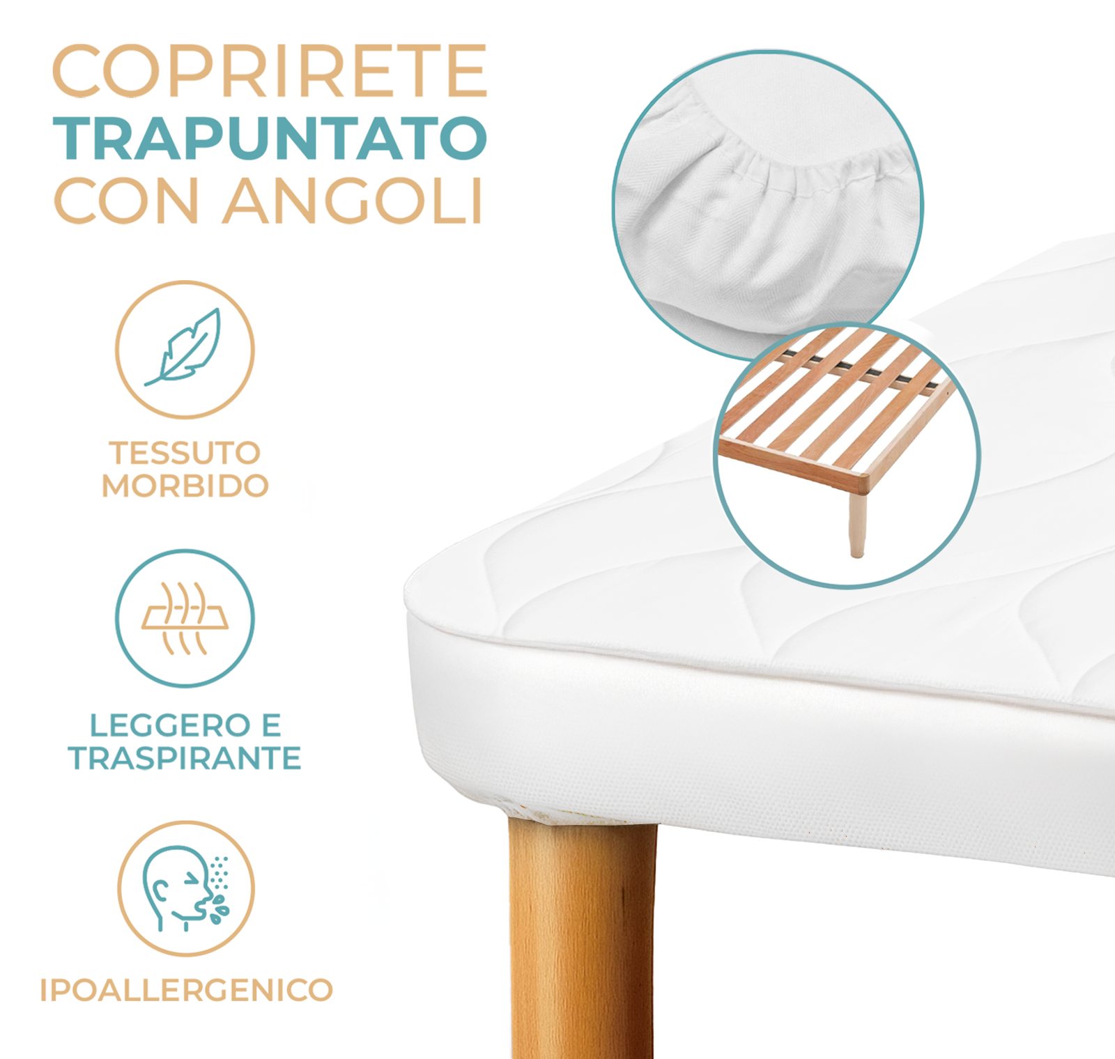 Coprirete Matrimoniale 160x190 cm con Angoli Elasticizzati Copridoghe Imbottito Trapuntato con Fascia Perimetrale Lavabile, Traspirante e Antipolvere