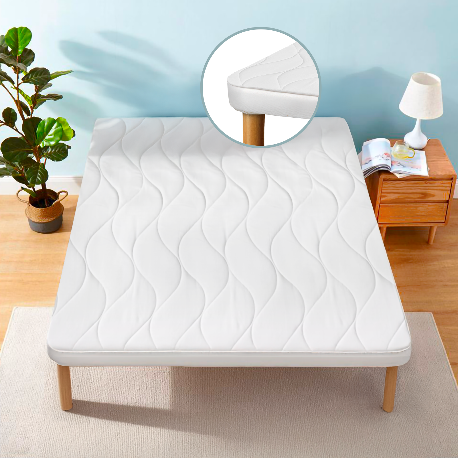 Coprirete Matrimoniale 160x190 cm con Angoli Elasticizzati Copridoghe Imbottito Trapuntato con Fascia Perimetrale Lavabile, Traspirante e Antipolvere