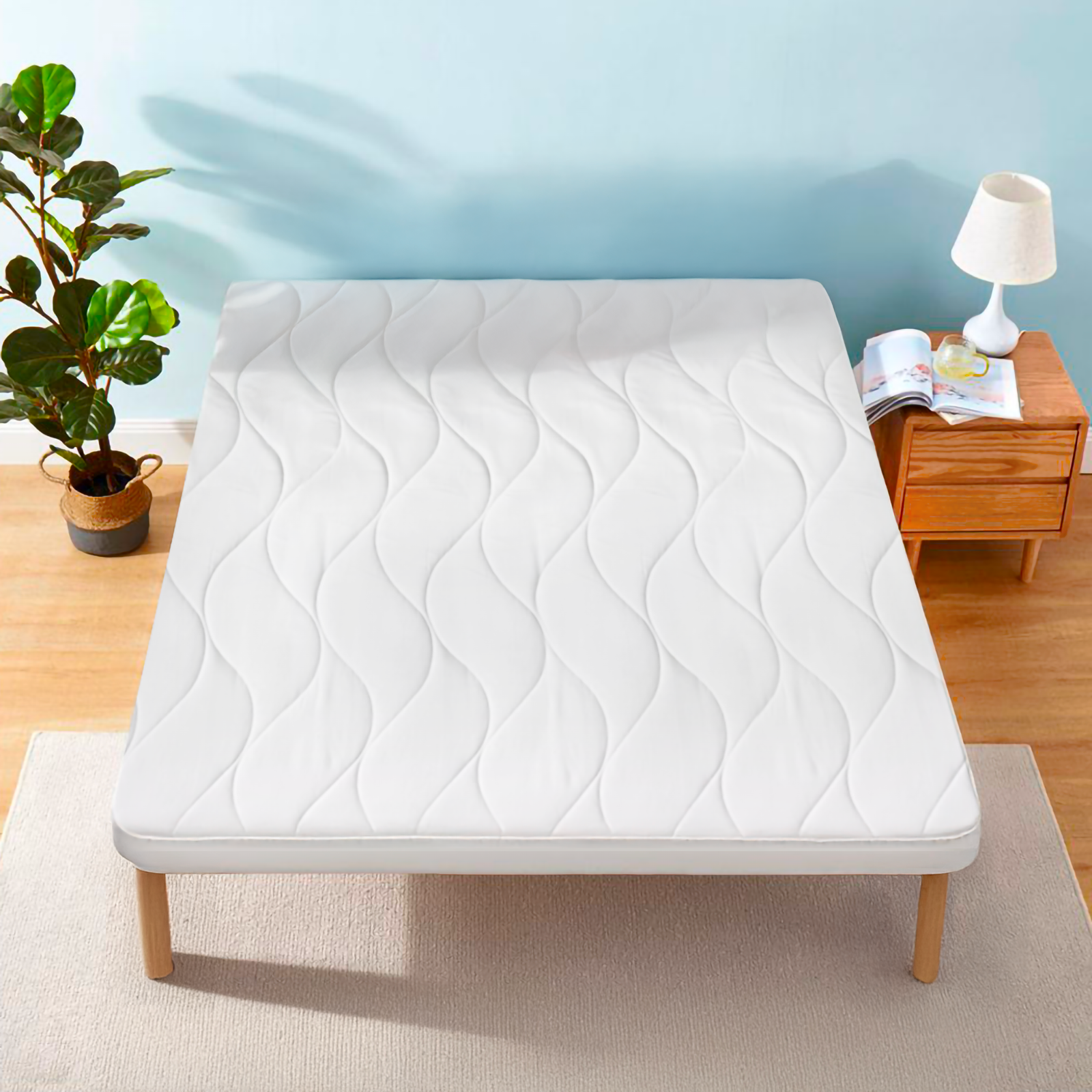 Coprirete Matrimoniale 160x190 cm con Angoli Elasticizzati Copridoghe Imbottito Trapuntato con Fascia Perimetrale Lavabile, Traspirante e Antipolvere