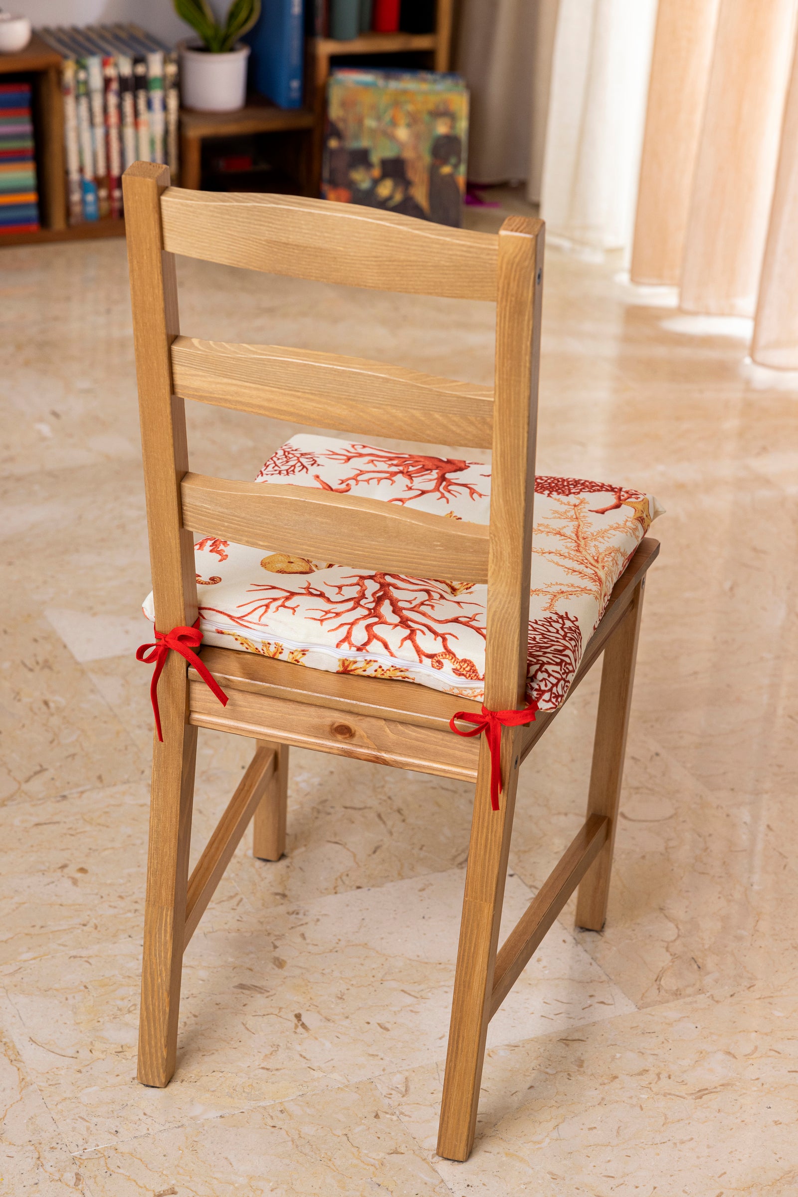 Cuscini copri Sedia 40x40X3,5 a 4 Punti cotone e poliestere con 2 laccetti set da 6 pezzi