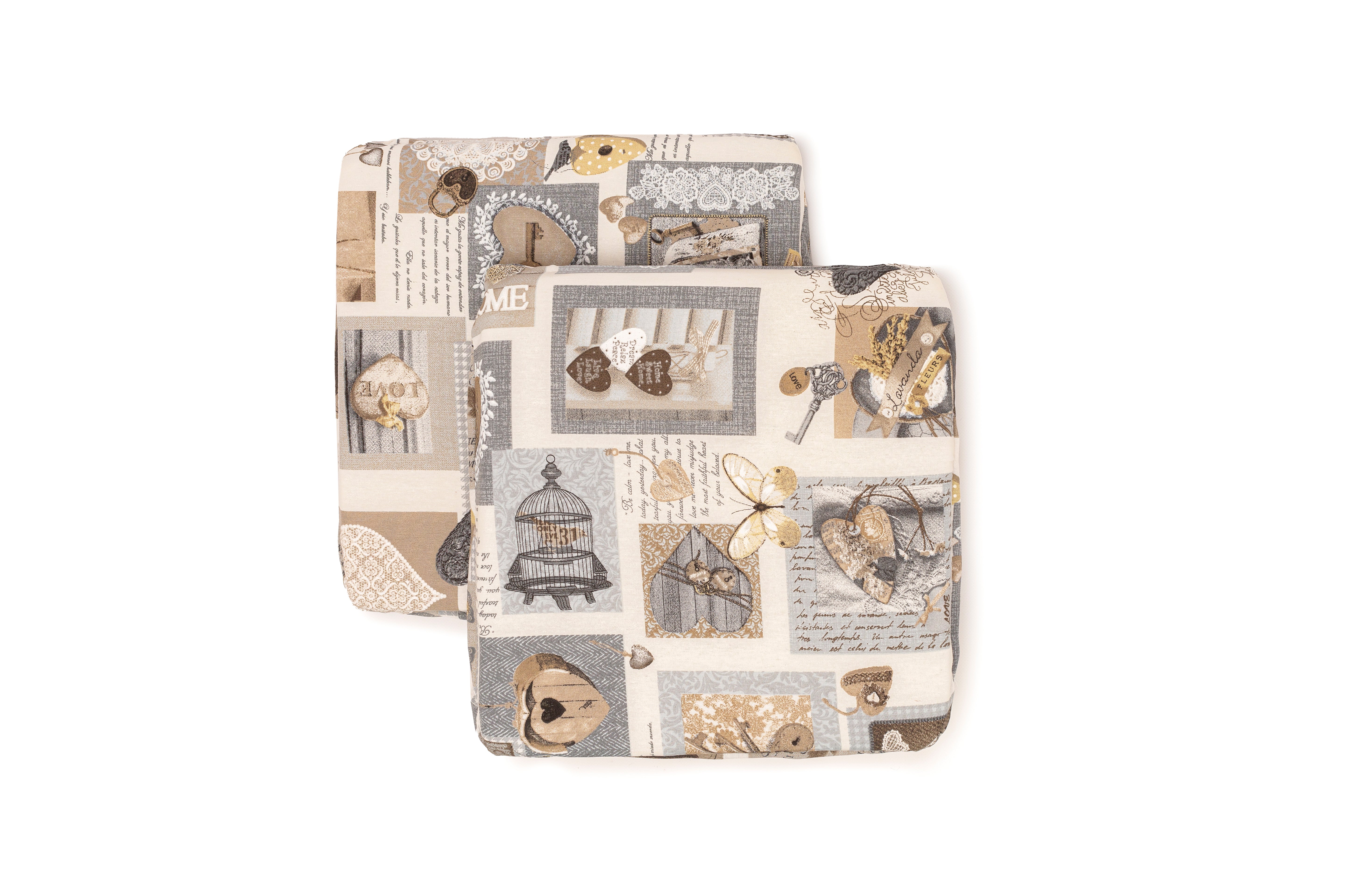 Cuscini Coprisedia 2 pezzi 40x40 in poliestere fascia elastica imbottiti linea Shabby Chic fantasia Chiave