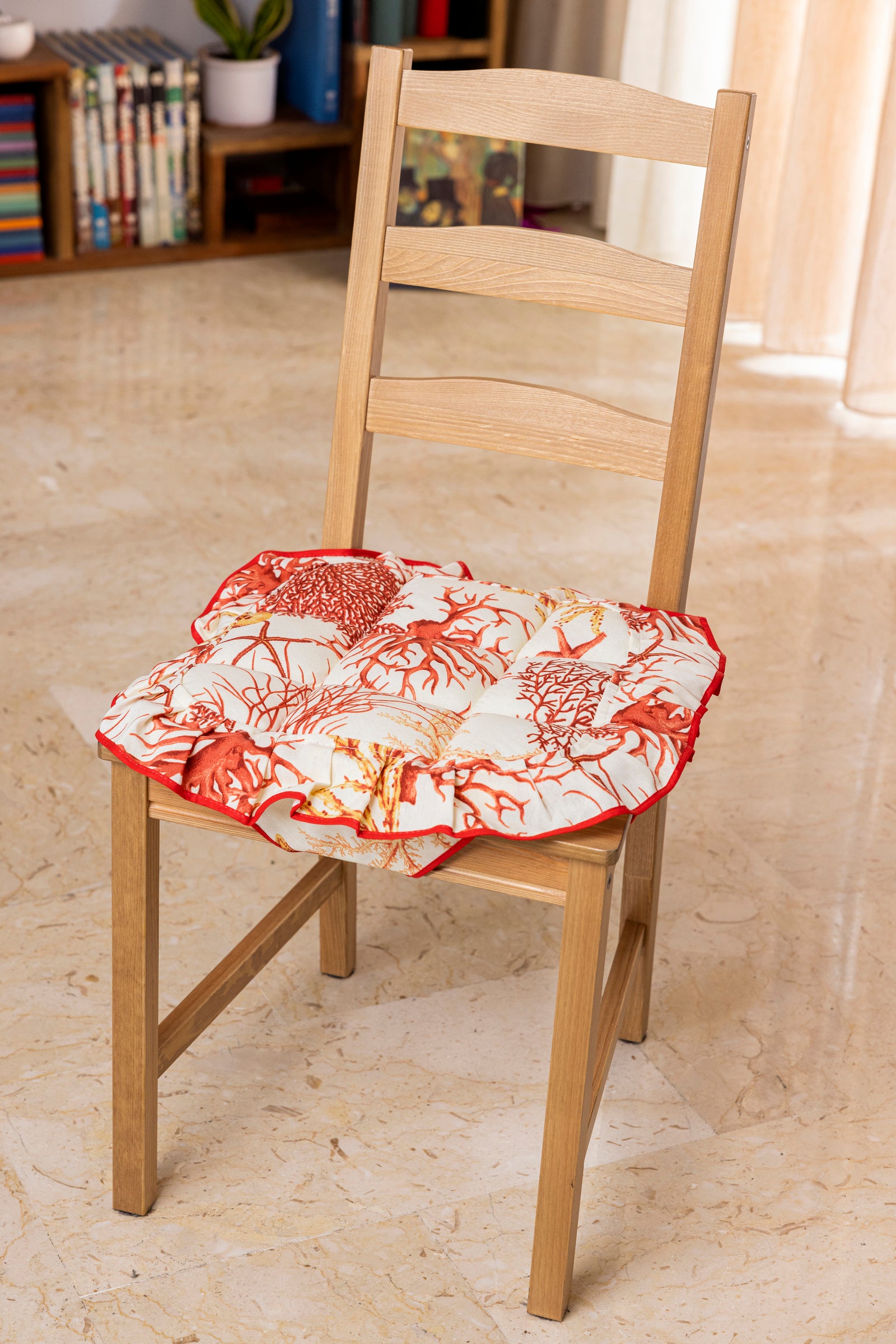 Cuscini coprisedie trapuntati 40x40x4,5 4 alette blu e rosso linea Coralli