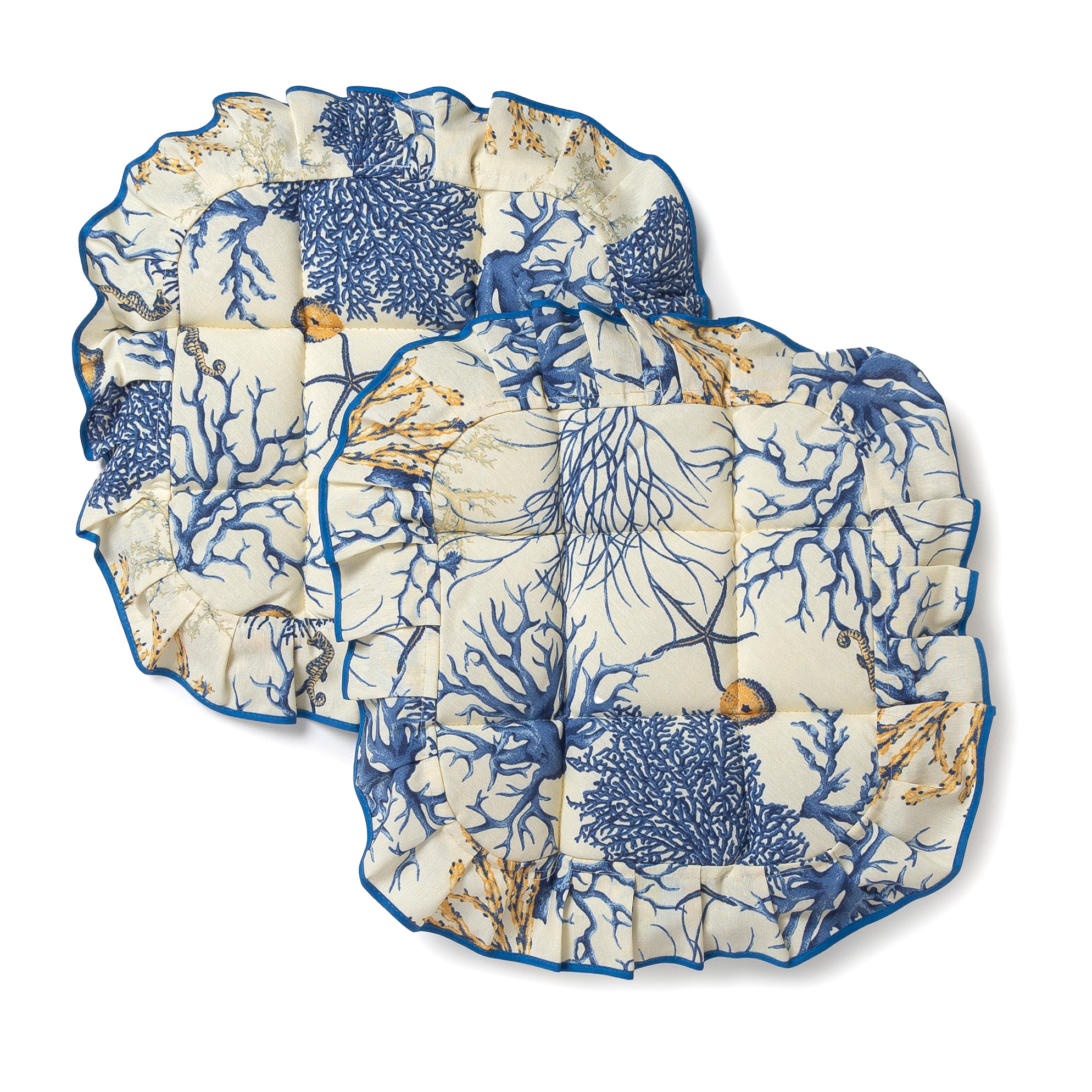 Cuscini coprisedie trapuntati 40x40x4,5 4 alette blu e rosso linea Coralli