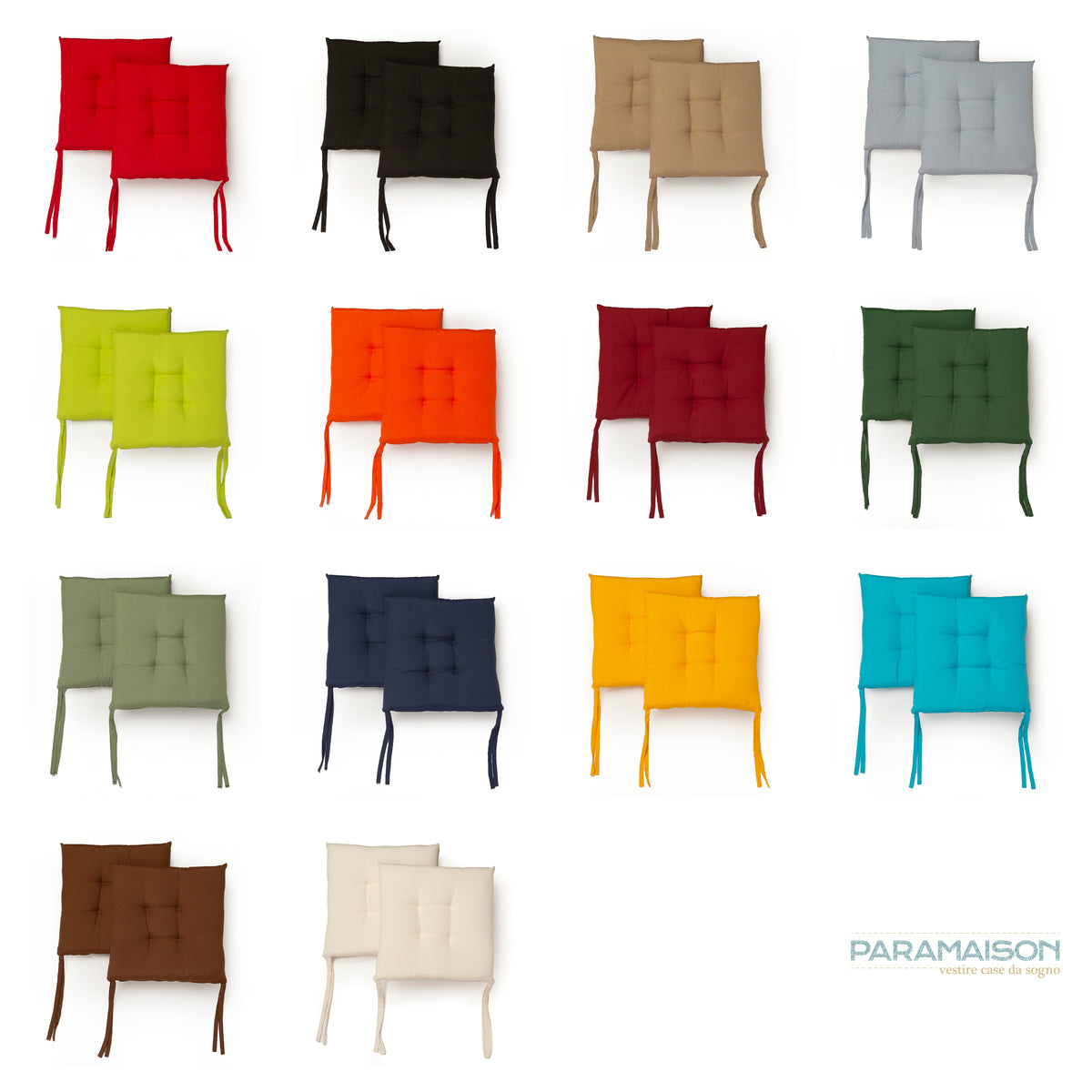 Cuscini Sedia con Lacci 40x40 Quadrato cotone e poliestere vari colori