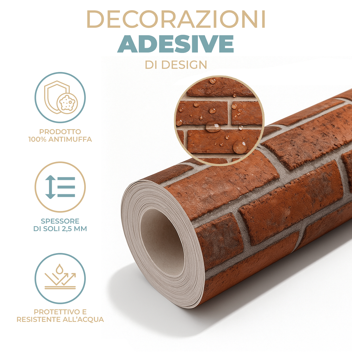 Carta da Parati Autoadesiva Effetto Mattone Vintage – Vinile Lavabile 120×280 cm | Finta Pietra per Pareti, Cucina e Arredi