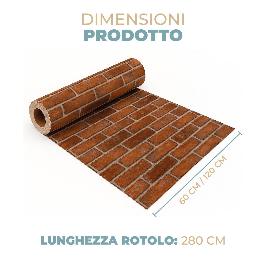 Carta da Parati Autoadesiva Effetto Mattone Vintage – Vinile Lavabile 120×280 cm | Finta Pietra per Pareti, Cucina e Arredi