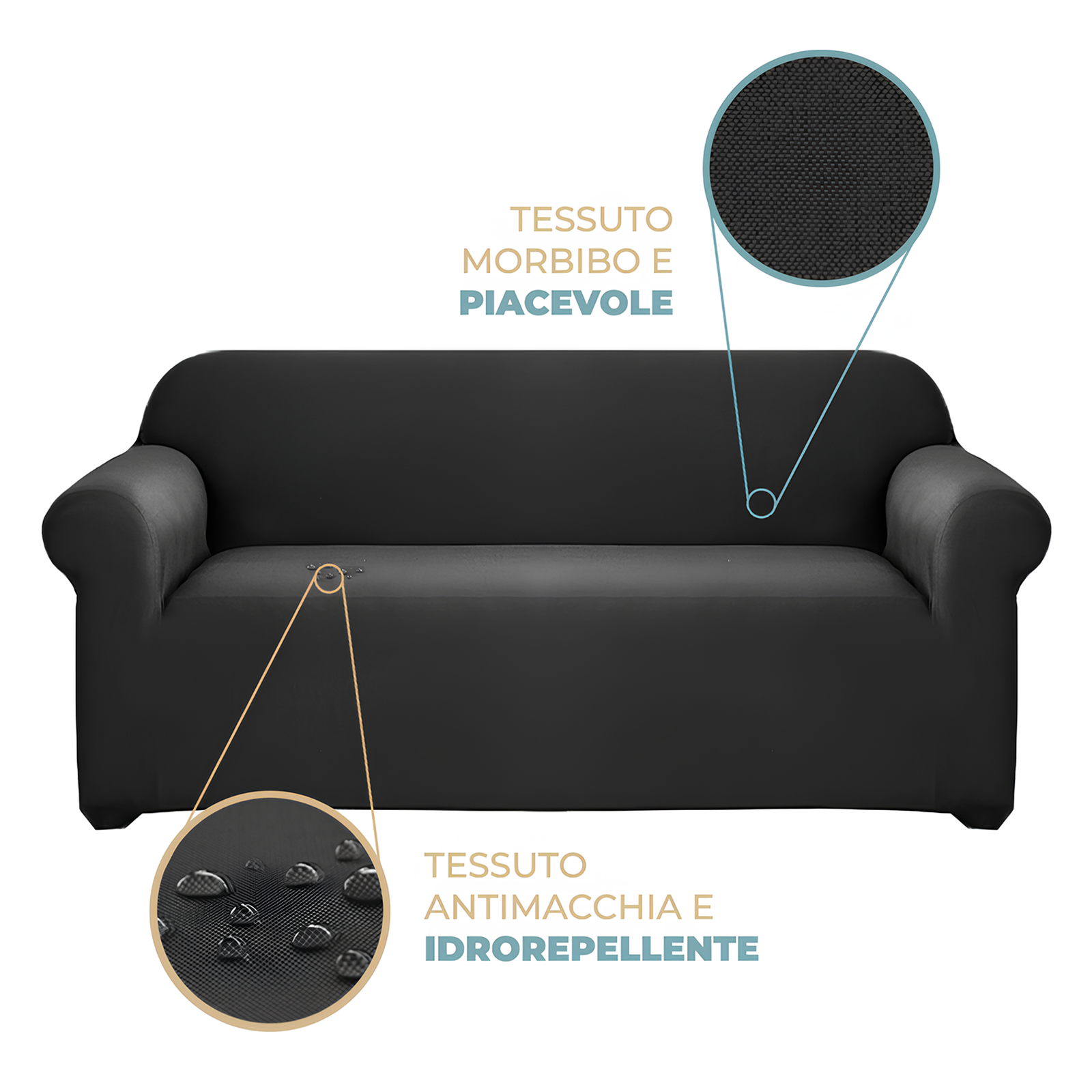 Copridivano 2 Posti Elasticizzato Universale con Braccioli vari colori estendibile fino a 170 cm