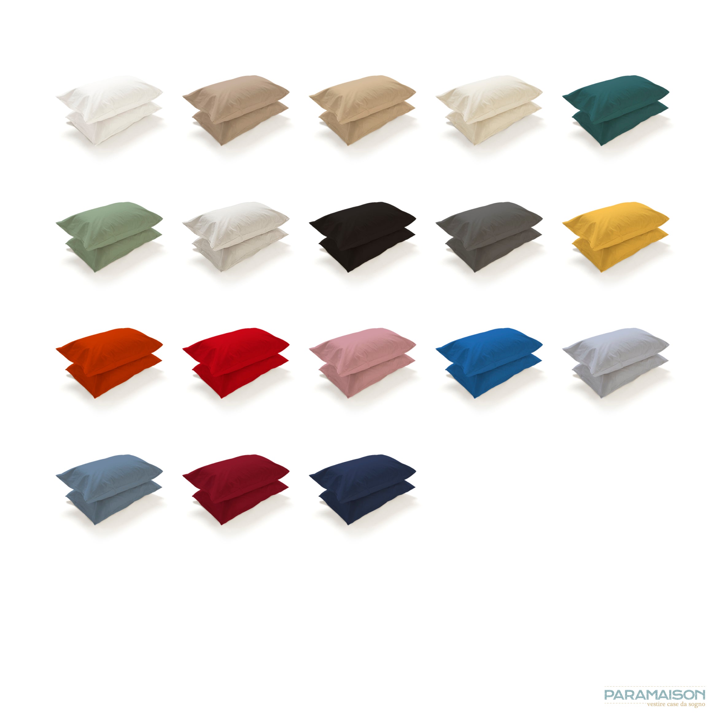 Coppia Federe in Puro Cotone per Guanciale con Tre Volani – Set 2 Pezzi, Colore Cromo, Disponibili in Vari Colori