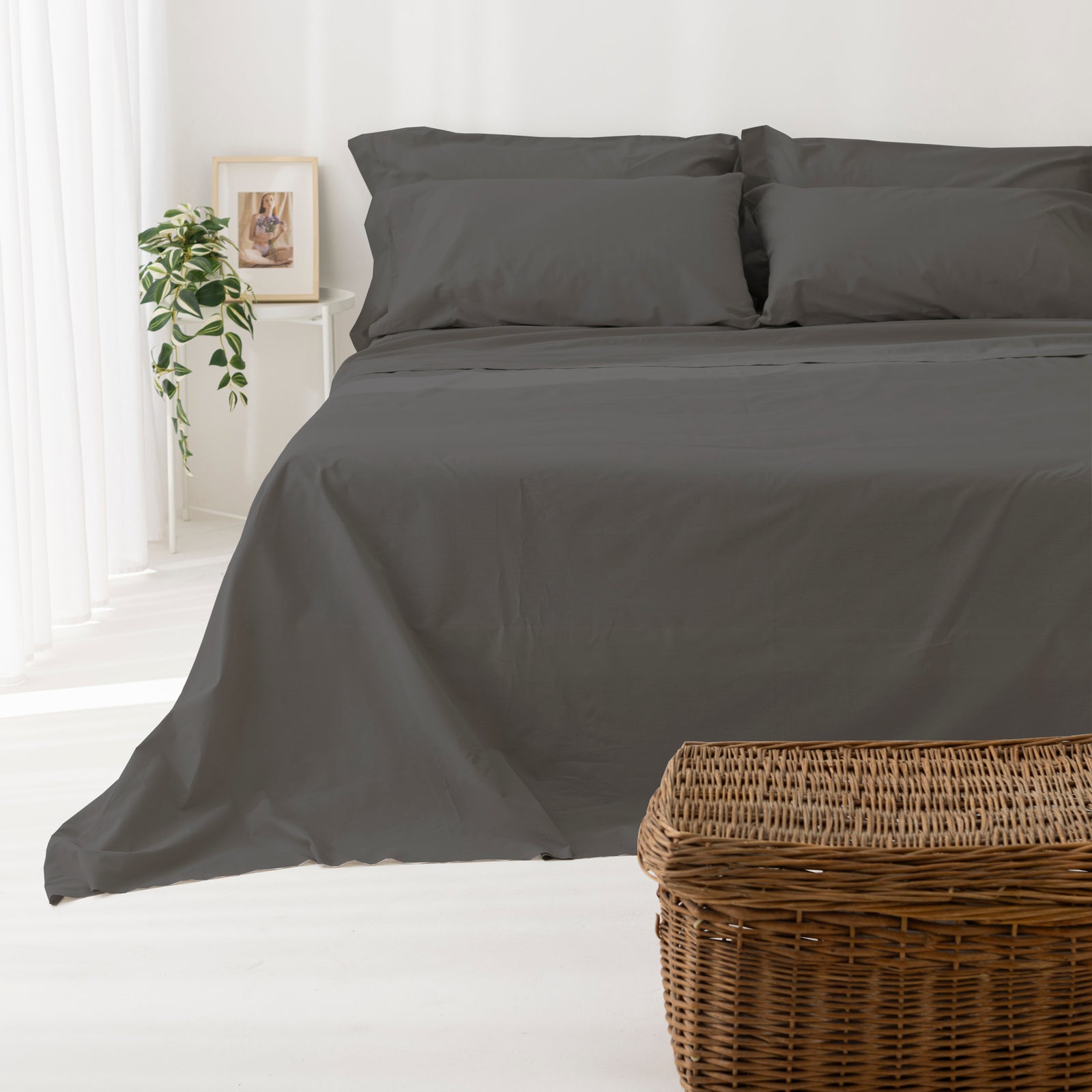 Coppia Federe in Puro Cotone per Guanciale con Tre Volani – Set 2 Pezzi, Colore Cromo, Disponibili in Vari Colori