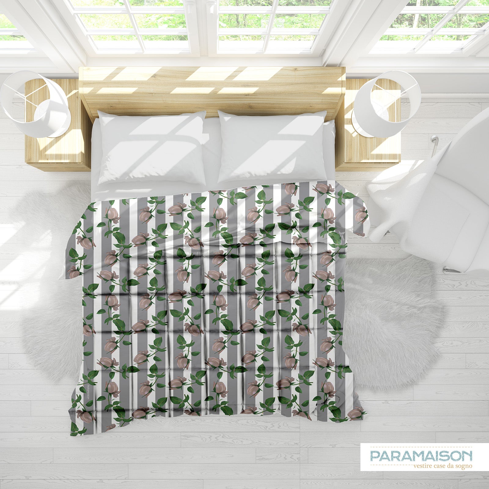 Trapunta 260x270 Matrimoniale Stampa Digitale Microfibra Antiallergica 300 Gr fantasia Floreale a Fiori