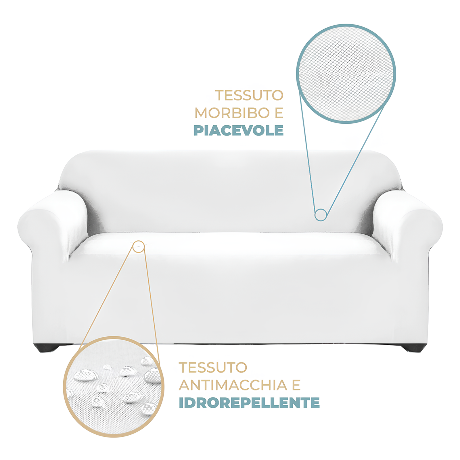 Copridivano 2 Posti Elasticizzato Universale con Braccioli vari colori estendibile fino a 170 cm