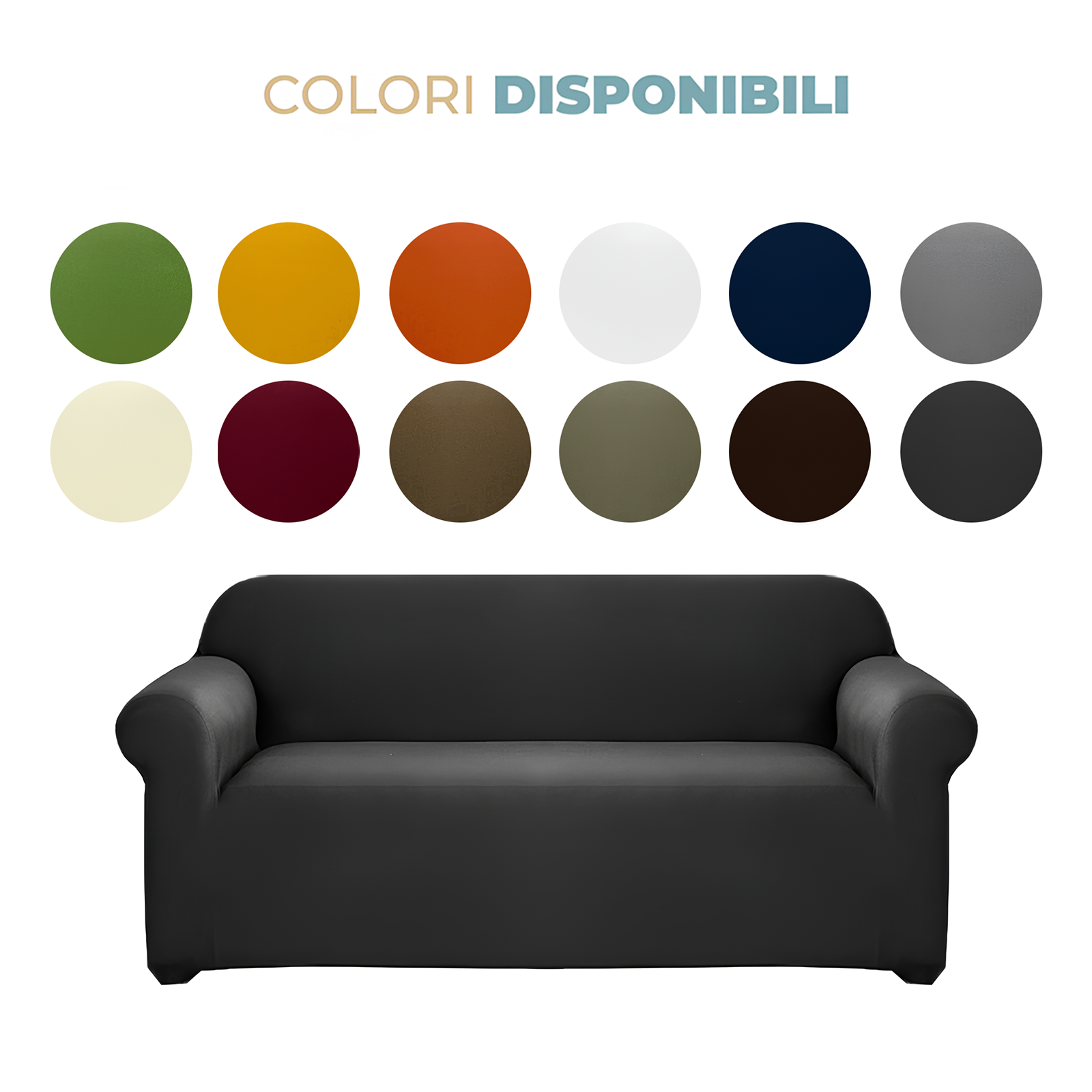 Copridivano 2 Posti Elasticizzato Universale con Braccioli vari colori estendibile fino a 170 cm