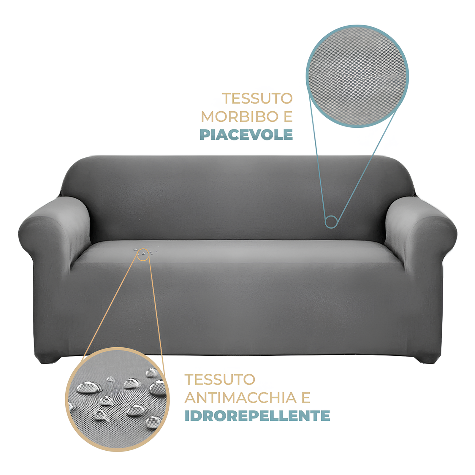 Copridivano 2 Posti Elasticizzato Universale con Braccioli vari colori estendibile fino a 170 cm