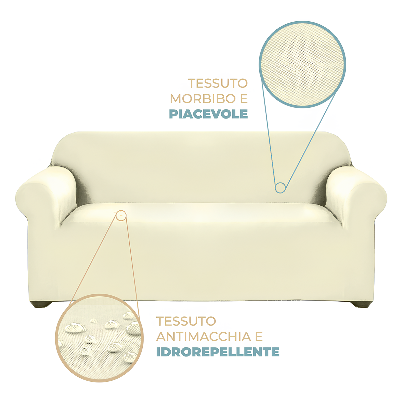 Copridivano 2 Posti Elasticizzato Universale con Braccioli vari colori estendibile fino a 170 cm