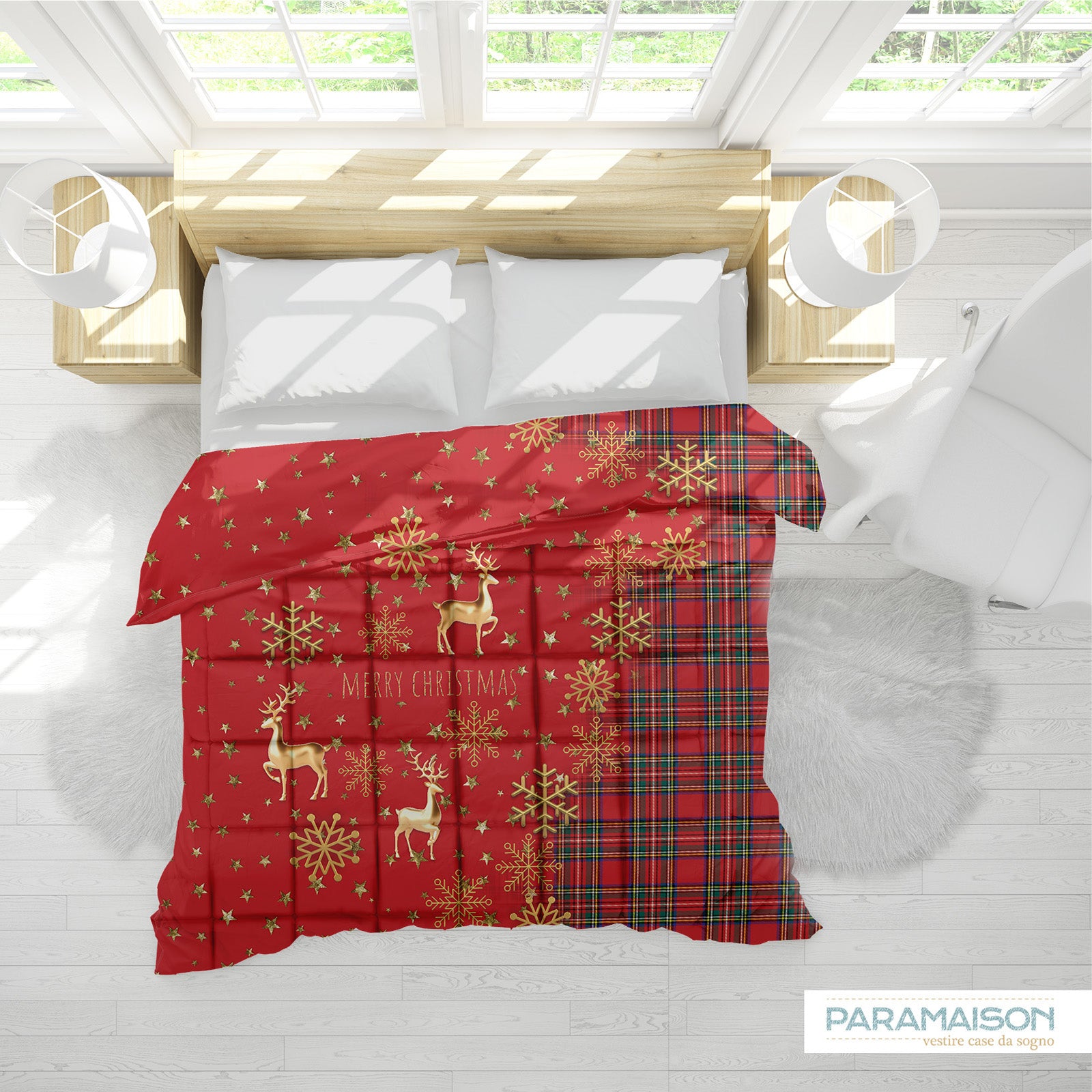 Trapunta Tartan Stelle Natalizia Piumone Invernale Stampa Digitale Christmas matrimoniale e singola