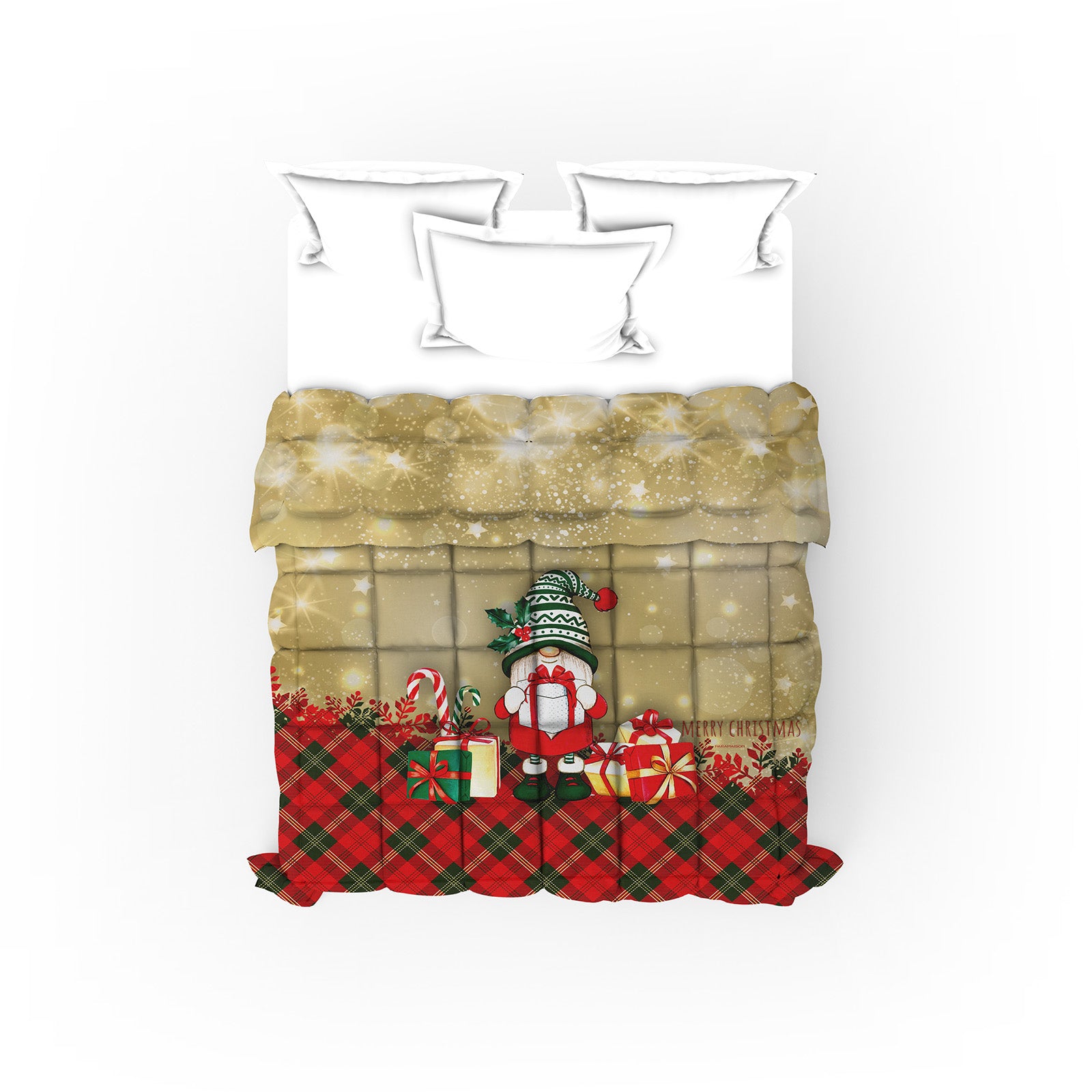 Trapunta Matrimoniale Natalizia Gnomo Piumone Invernale Stampa Digitale 100% Microfibra Anallergica 300 Gr/Mq Made in Italy