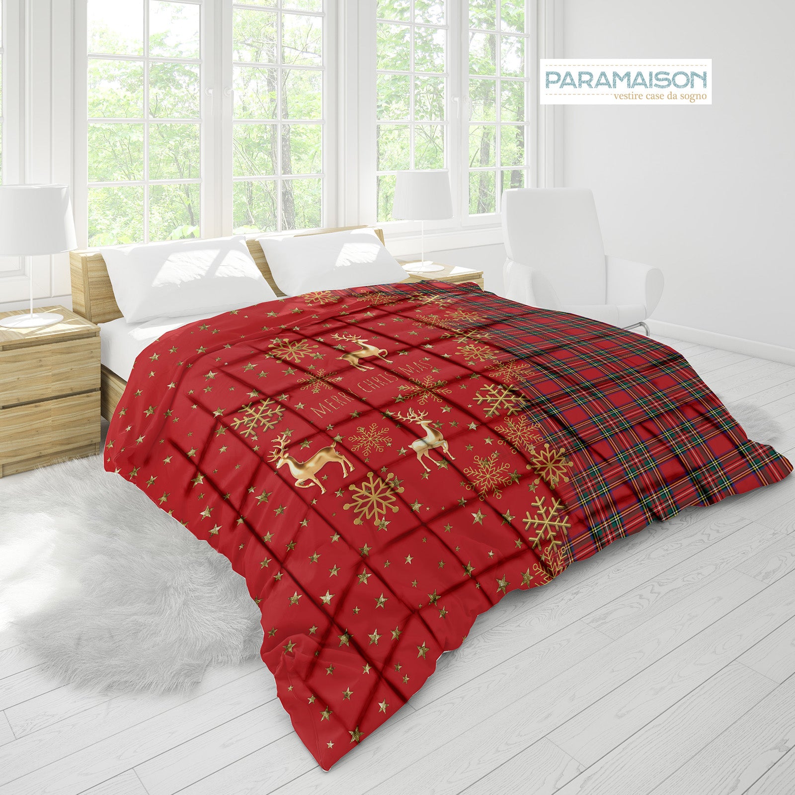 Trapunta Tartan Stelle Natalizia Piumone Invernale Stampa Digitale Christmas matrimoniale e singola
