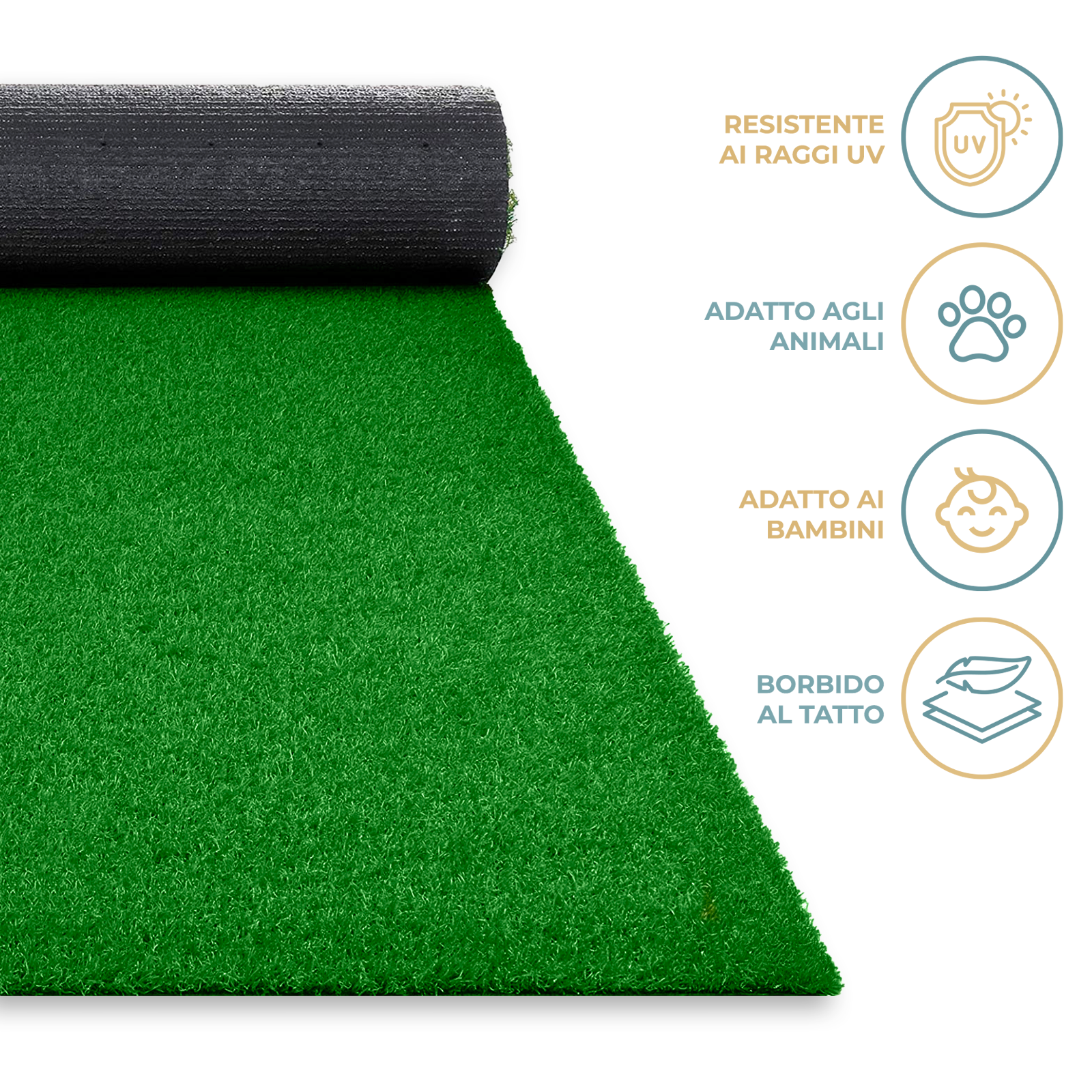 Prato Sintetico Drenante 7 mm in Rotolo Erba Sintetica per Giardino Balcone Piscina e Terrazzo Larghezza 100 cm
