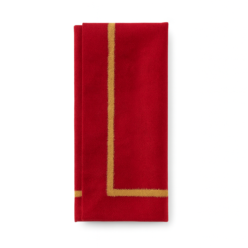Runner Natalizio Rosso 145x45 cm con Filo Lurex Oro/Argento – Elegante Decorazione per la Tavola delle Feste