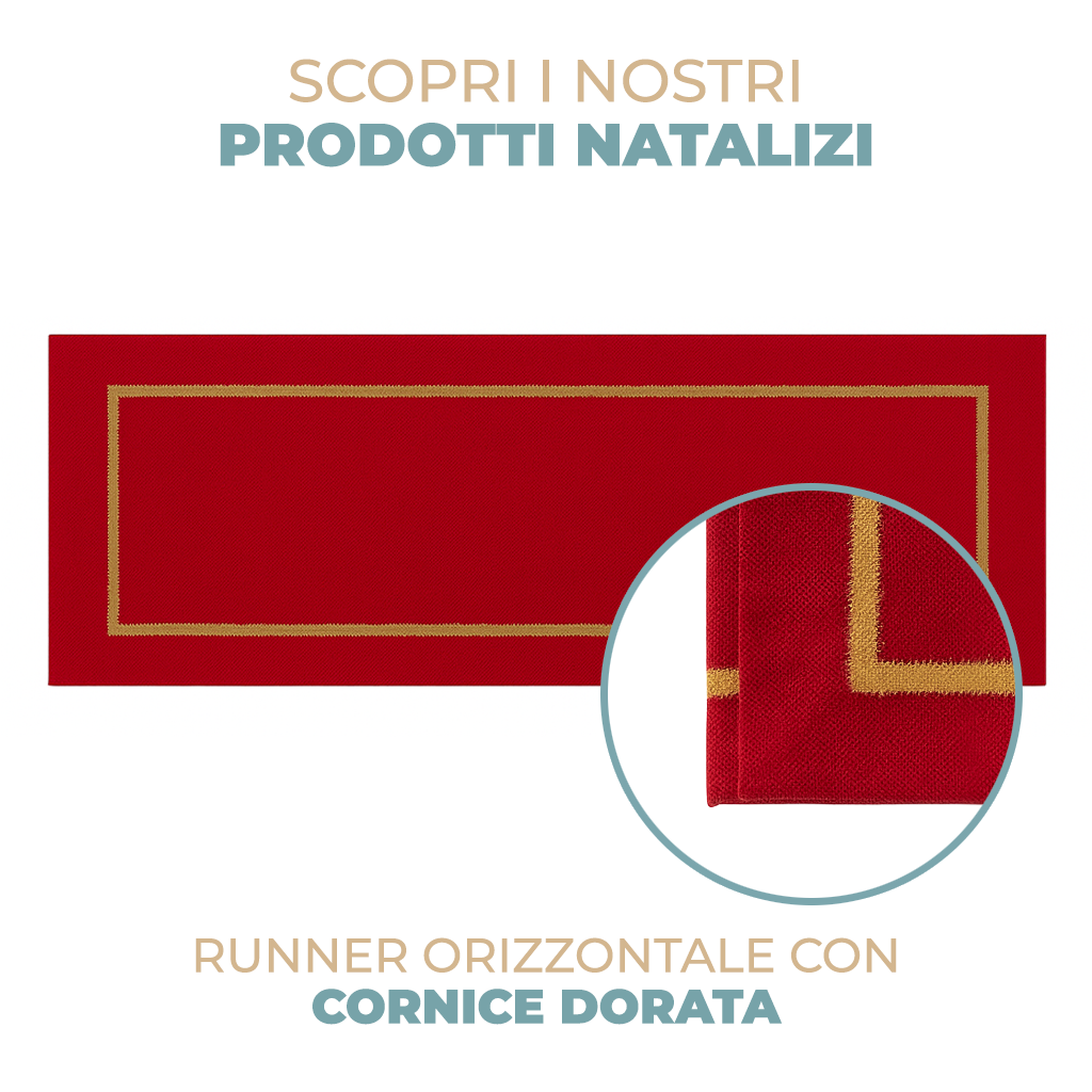 Runner Natalizio Rosso 145x45 cm con Filo Lurex Oro/Argento – Elegante Decorazione per la Tavola delle Feste