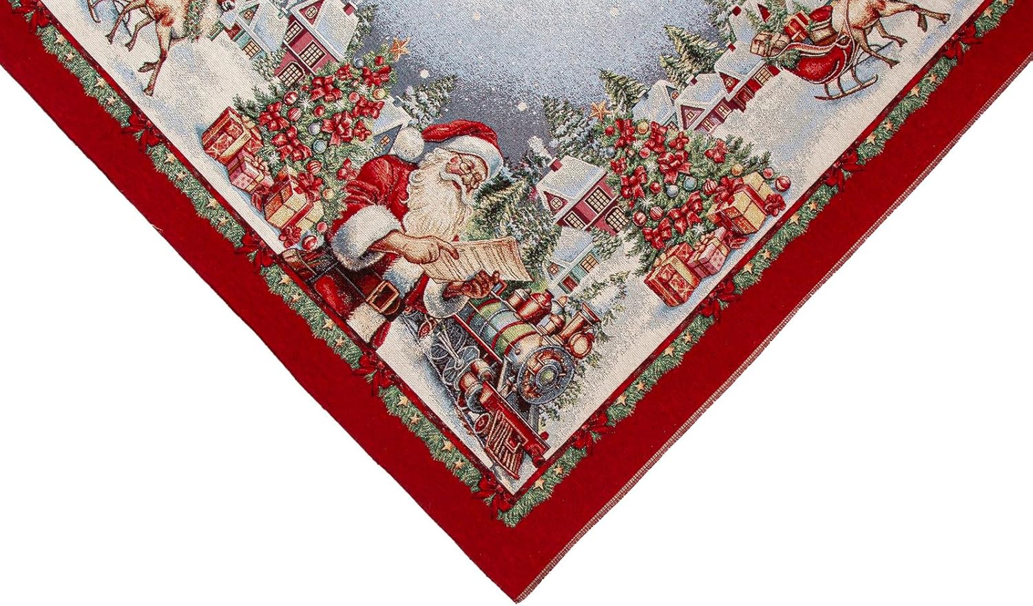 Runner Natalizio Babbo Natale Rettangolare Jacquard Gobelin Decorazione Festiva per Tavola Made in Italy