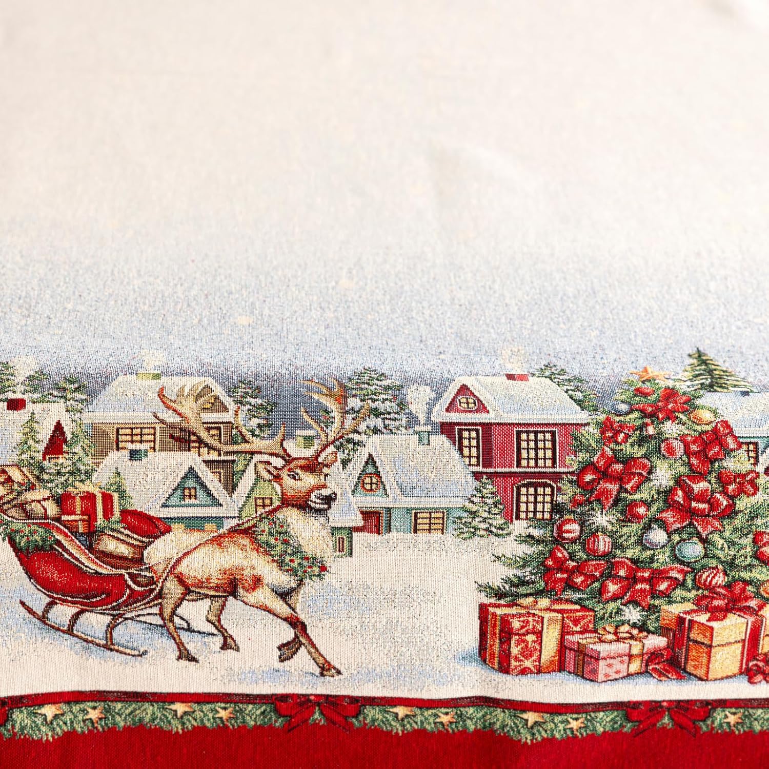 Runner Natalizio Babbo Natale Rettangolare Jacquard Gobelin Decorazione Festiva per Tavola Made in Italy
