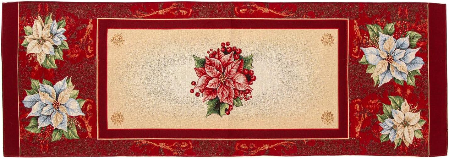 Runner Natalizio Red Star 40x140 cm Rettangolare Jacquard Gobelin Decorazione Natalizia Elegante Made in Italy