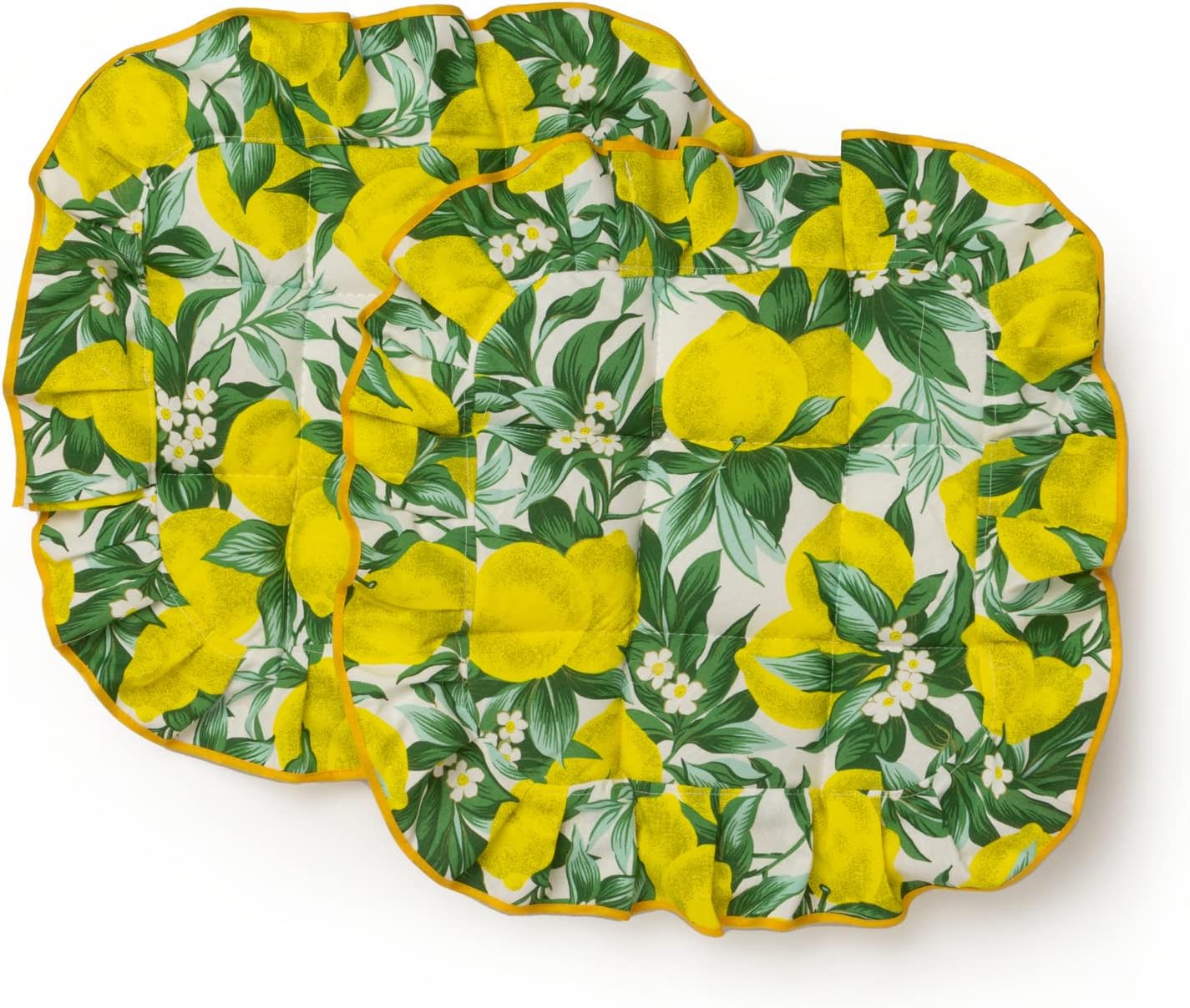 Set 2 Cuscini Coprisedia Shabby Chic Country con Limoni – 40x40 cm, Trapuntati, Imbottiti, con Fissaggio a 4 Alette