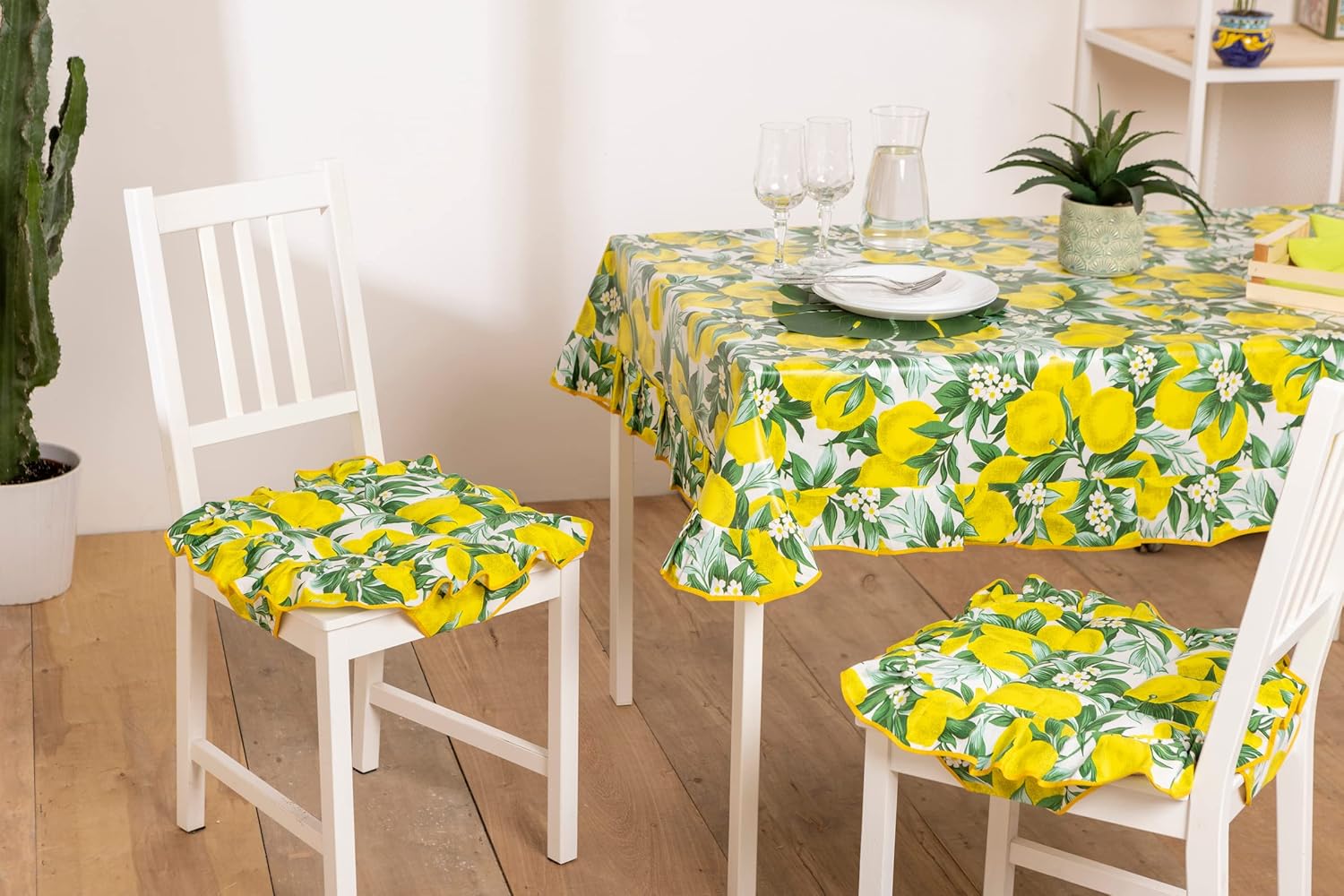Set 2 Cuscini Coprisedia Shabby Chic Country con Limoni – 40x40 cm, Trapuntati, Imbottiti, con Fissaggio a 4 Alette