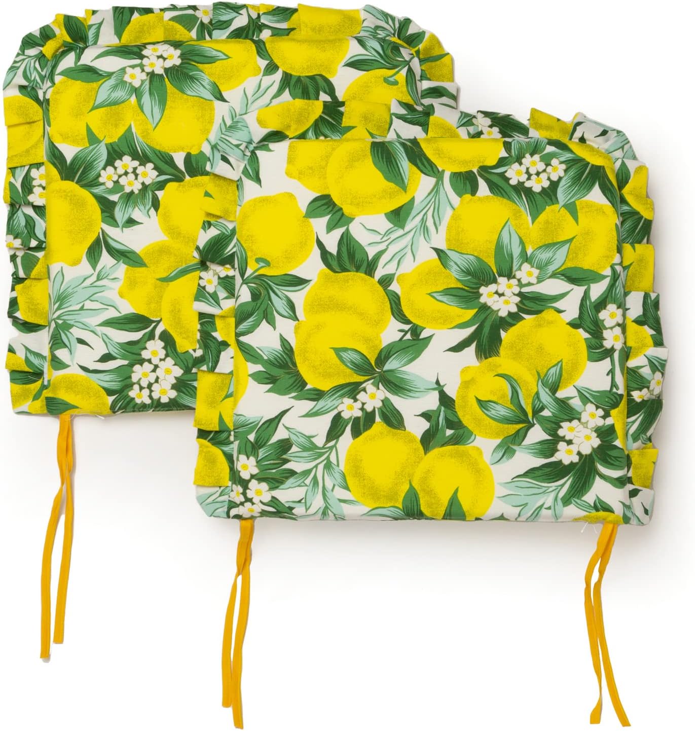 Set 6 Cuscini Coprisedia Shabby Chic Country con Limoni 40x40 cm Volant ai Bordi Imbottiti Sfoderabili e con Laccetti