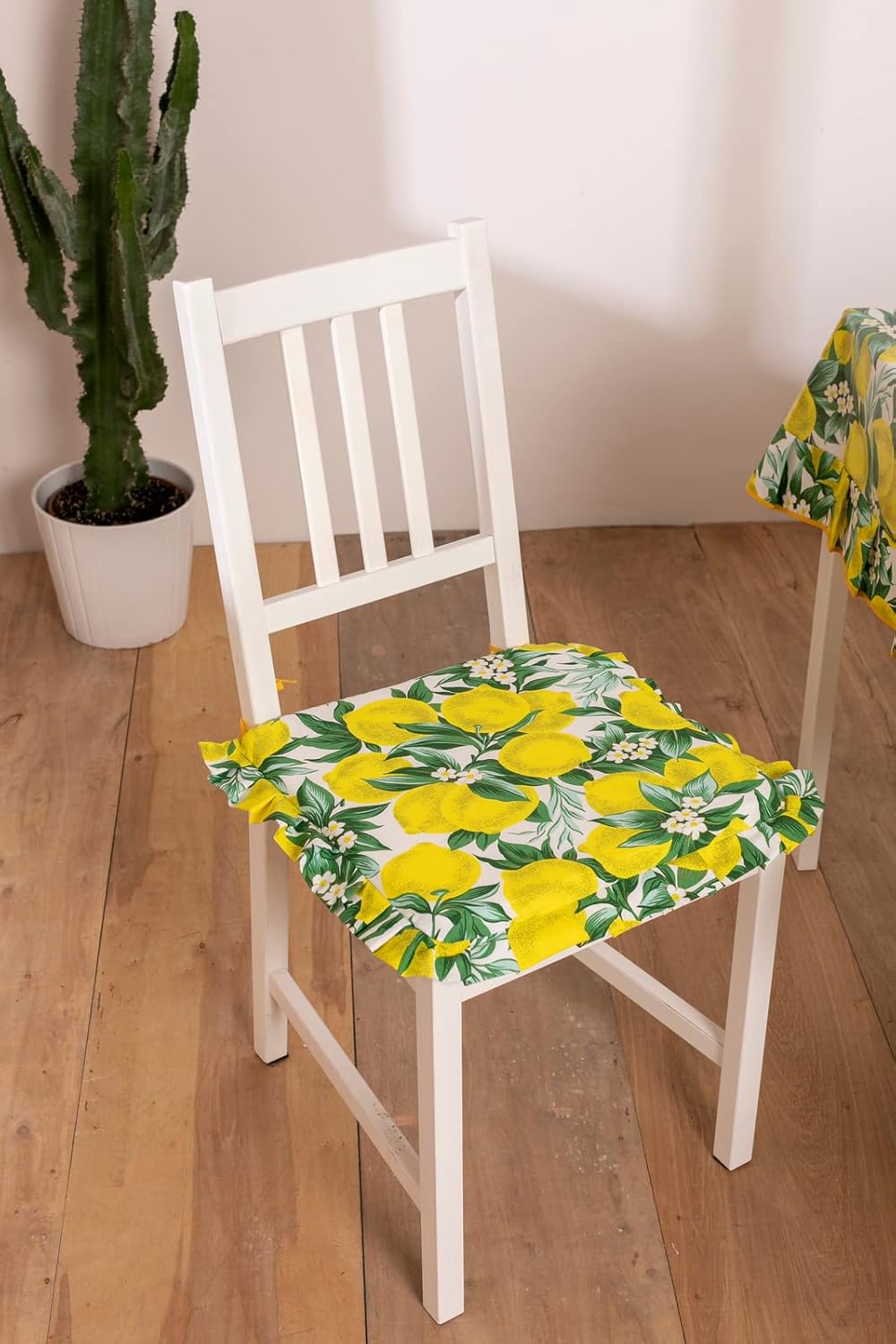 Set 6 Cuscini Coprisedia Shabby Chic Country con Limoni 40x40 cm Volant ai Bordi Imbottiti Sfoderabili e con Laccetti